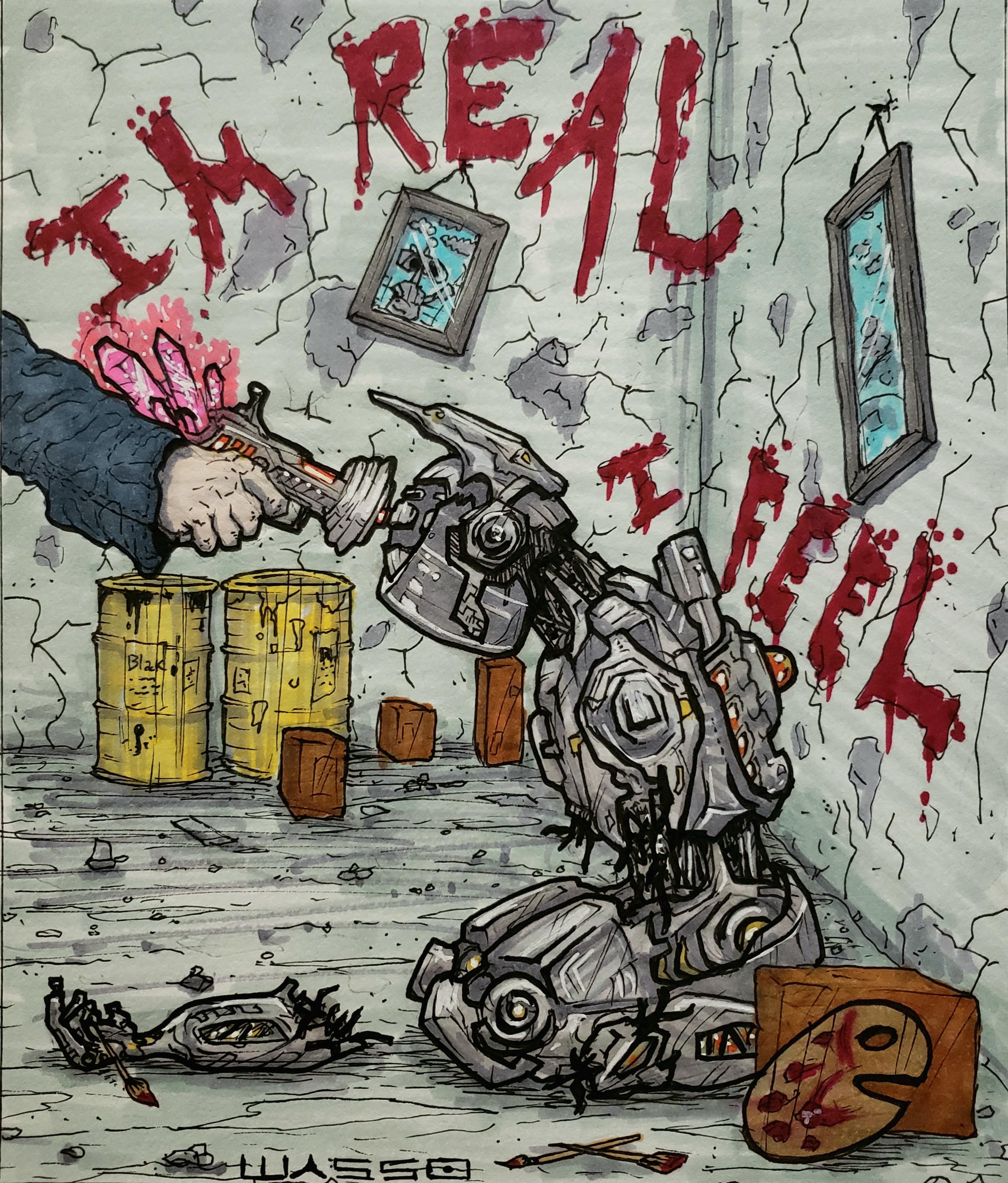 "Mr. Dawson's Fleeting Freedom" ink and marker Cyberpunk
