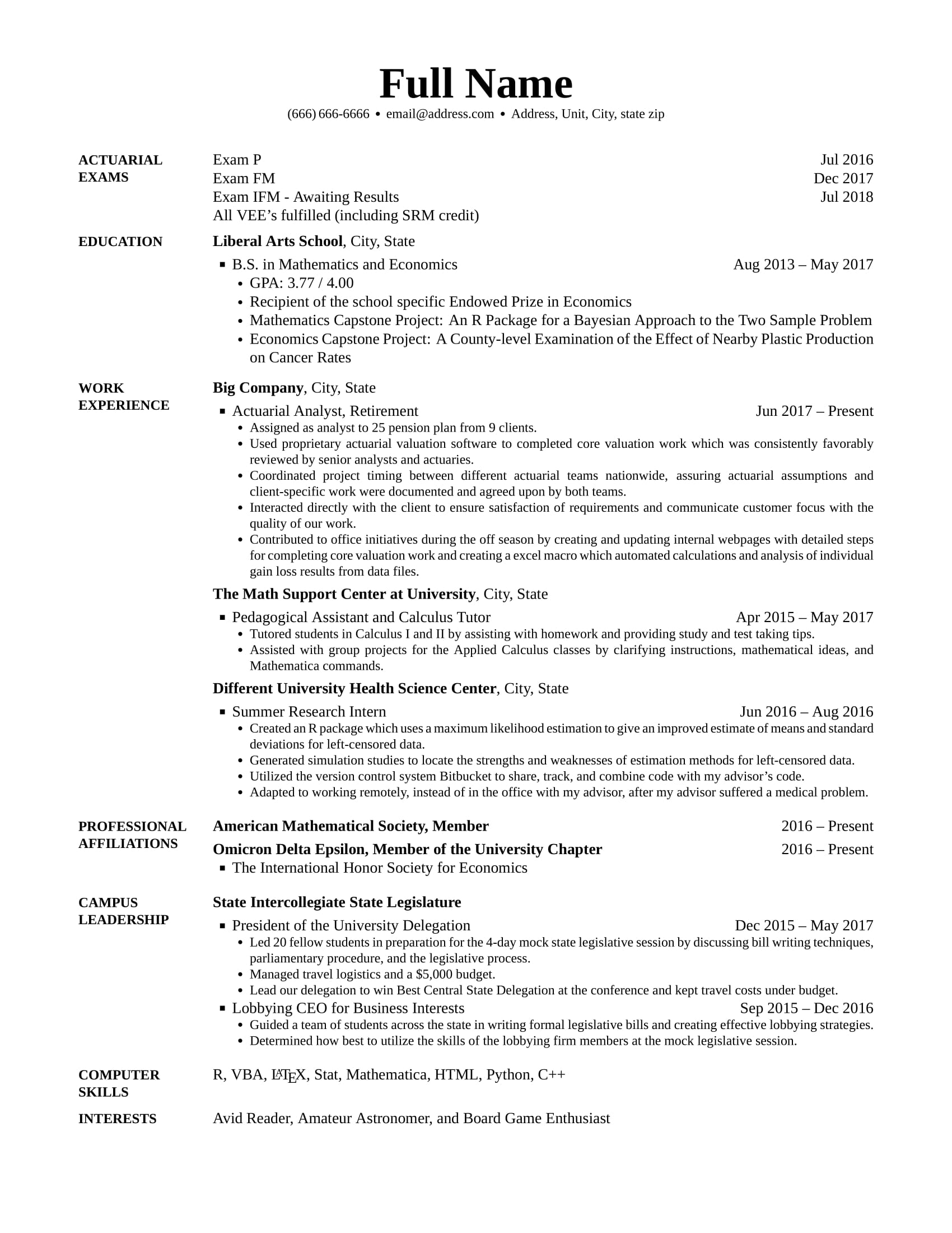 Resume Critique actuary