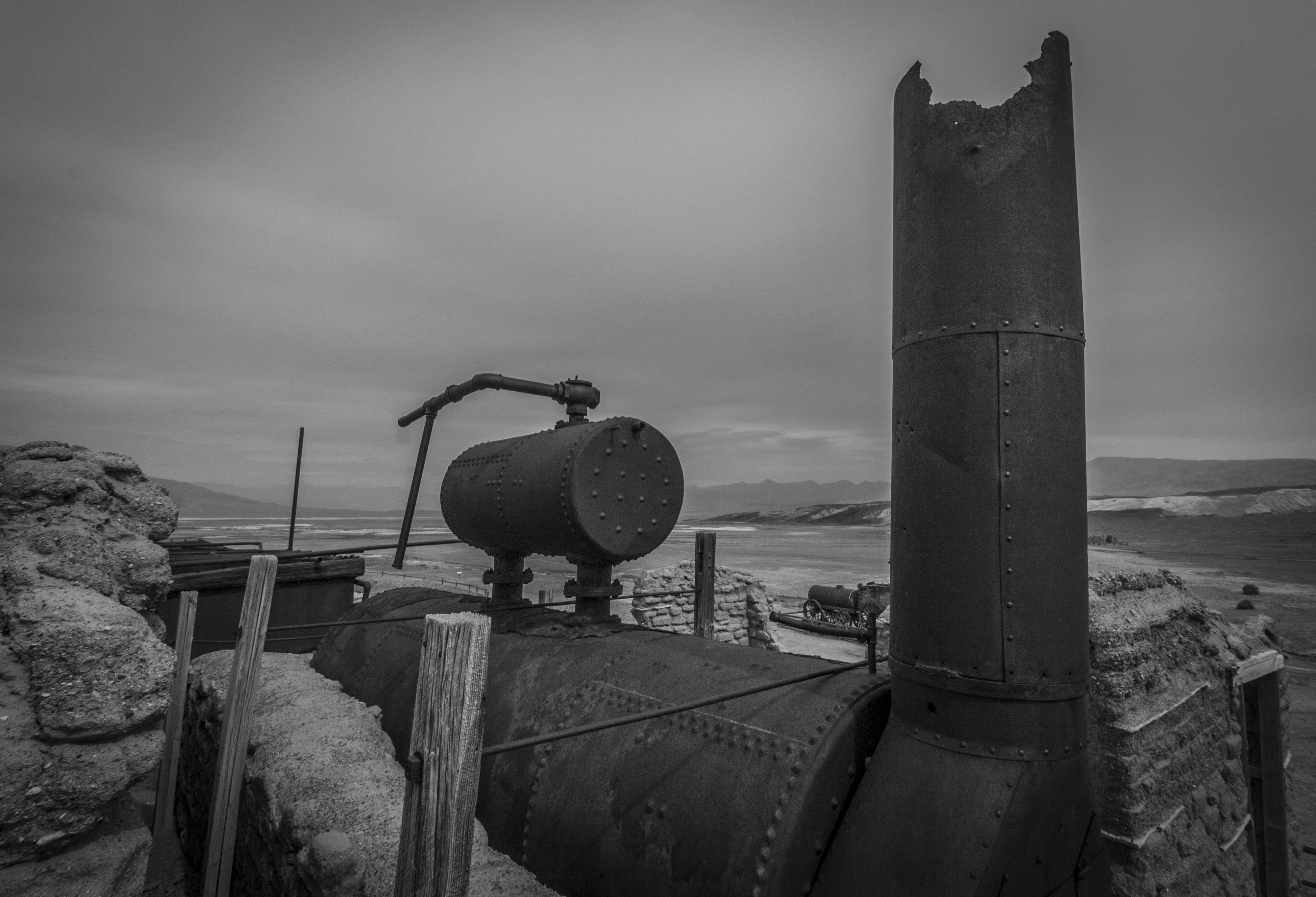 Abandoned steam engine at a salt mine in Death Valley, 282 ft below