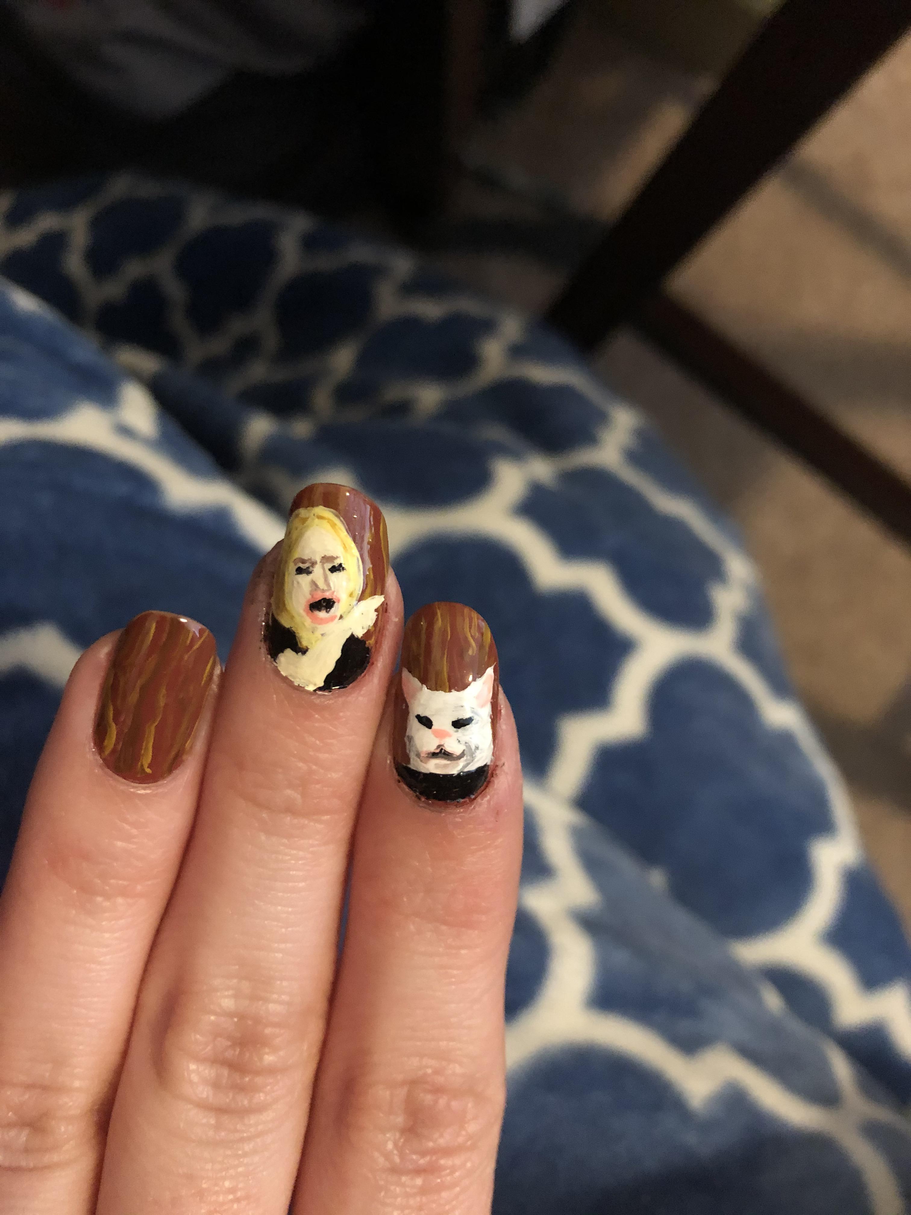 Painted my favorite meme on my nails with acrylic paints over ORLY “in