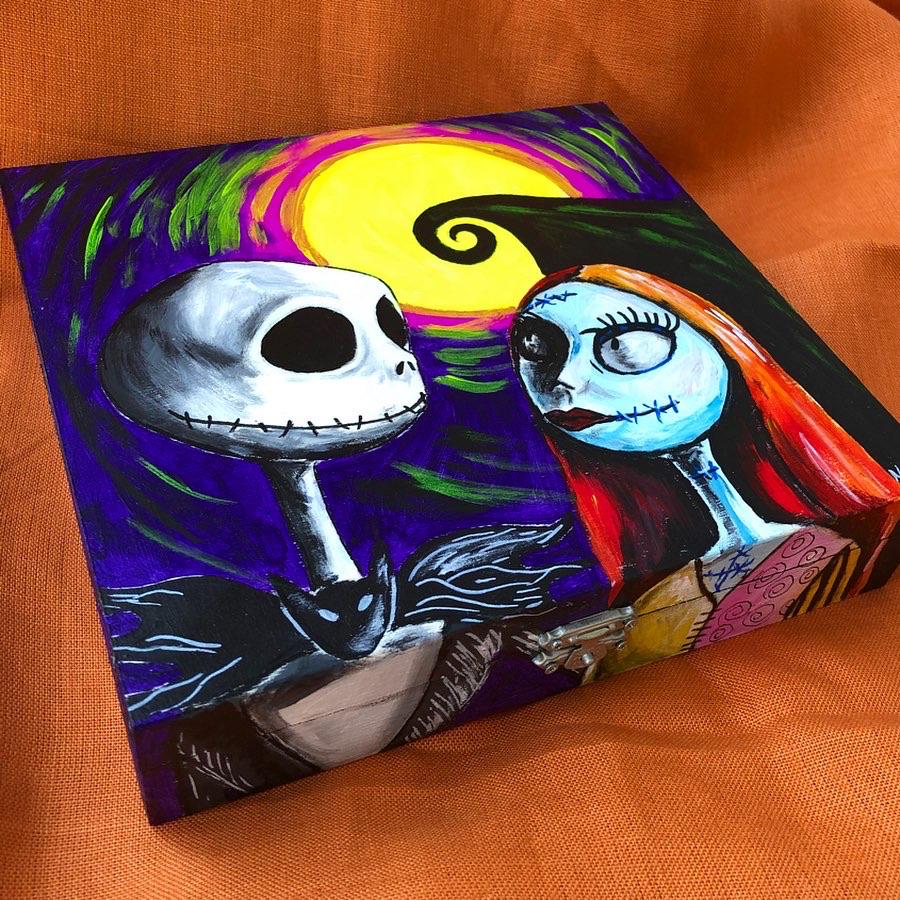 Nightmare before Christmas painting on a wooden box, made by me. ☺️🖤