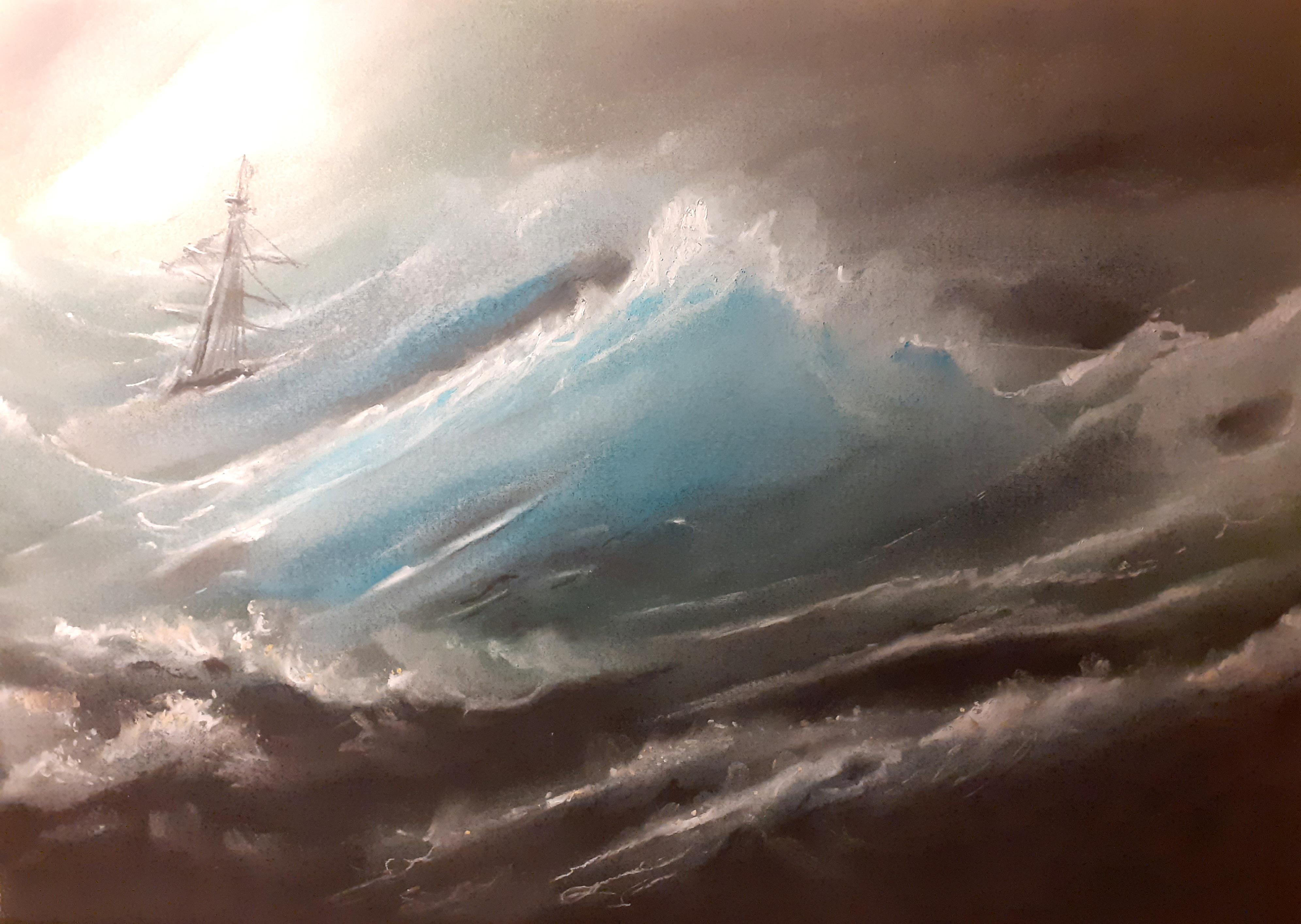 Lost at sea, charcoal and pastel art by me. 420mm by 297mm. r/somethingimade