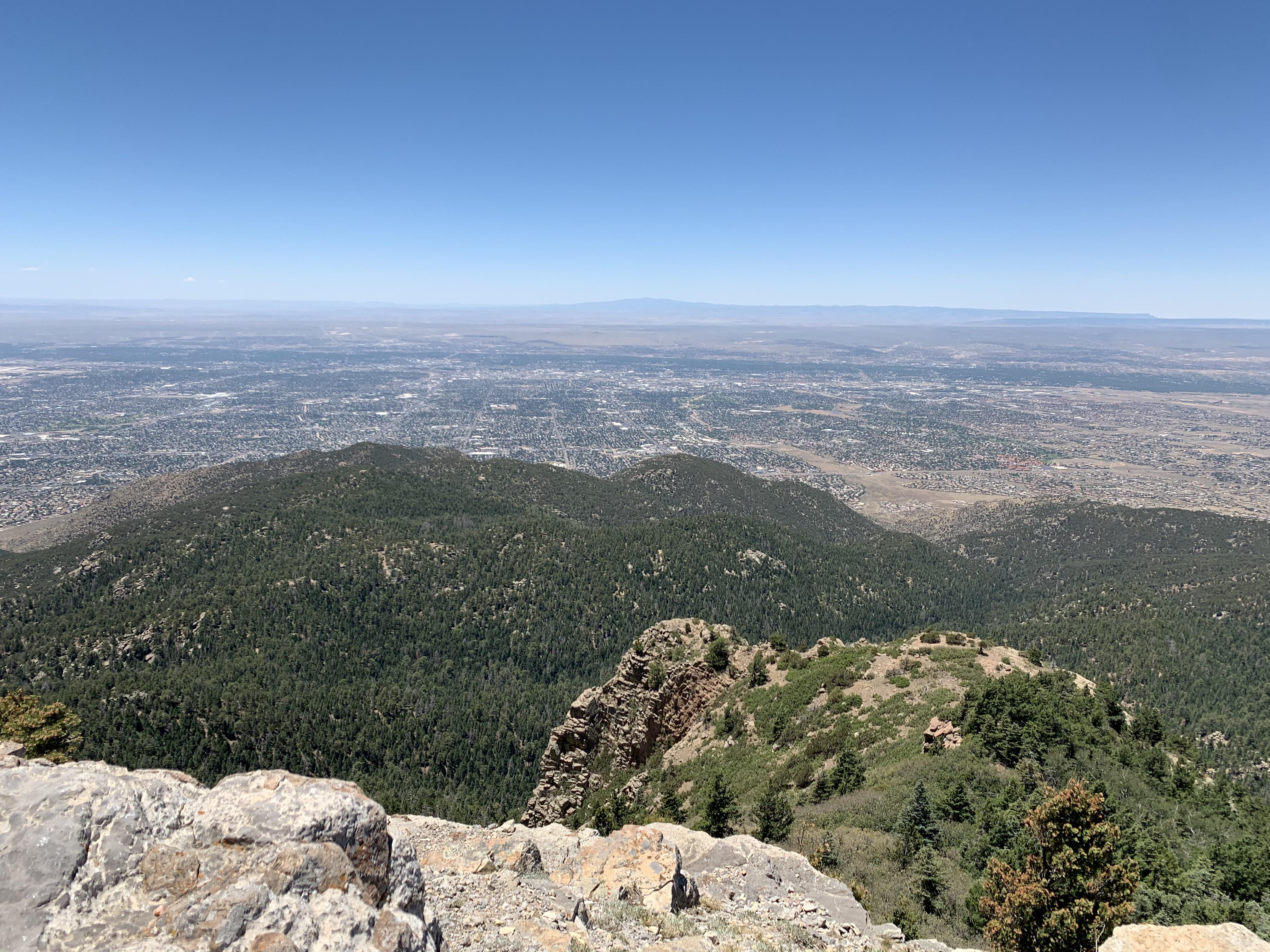 The Rio Grande bosque, Albuquerque and Mt. Taylor from South Sandia