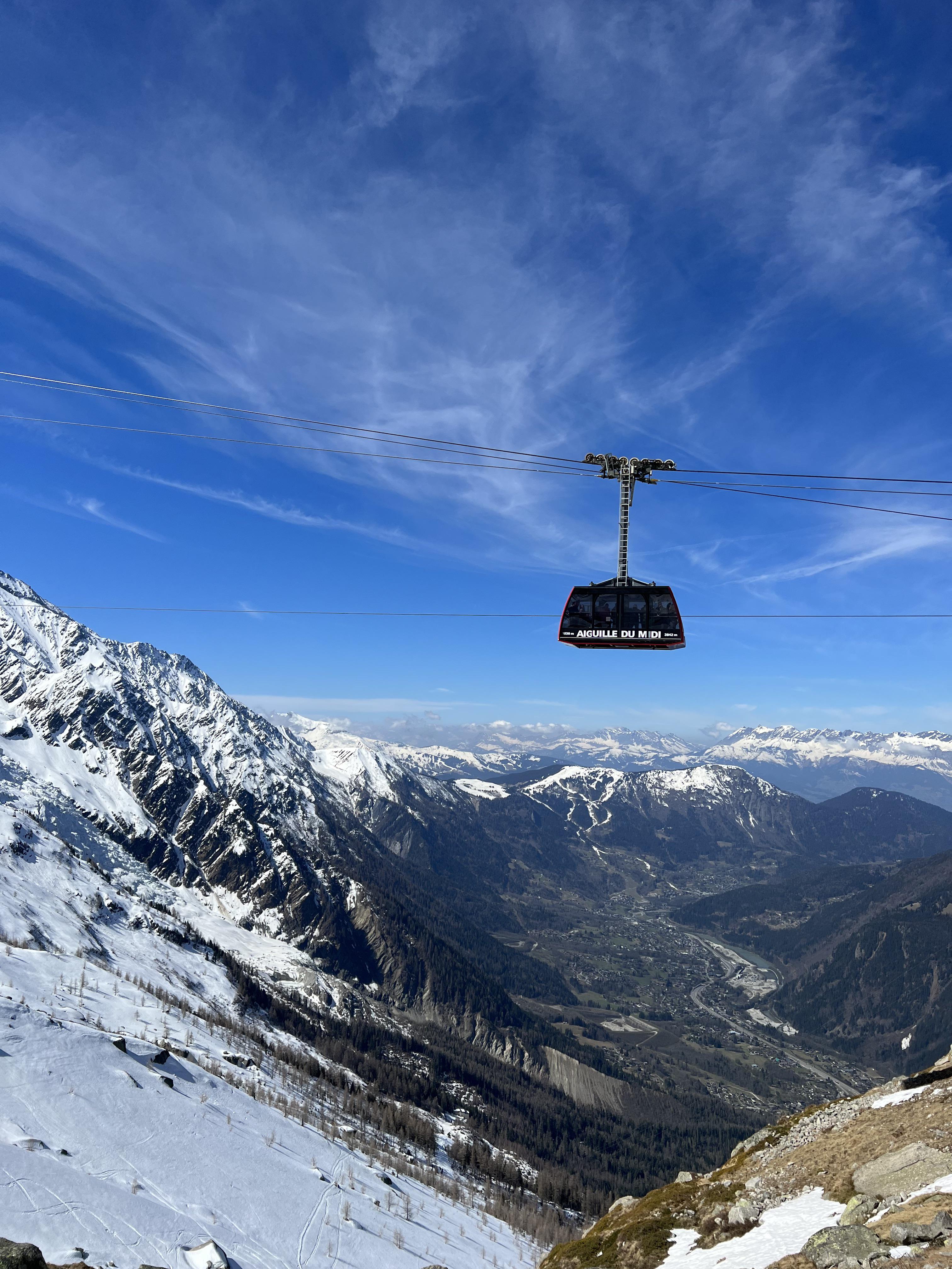 Gondola over snowy mountains Mont Blanc, France r/pics