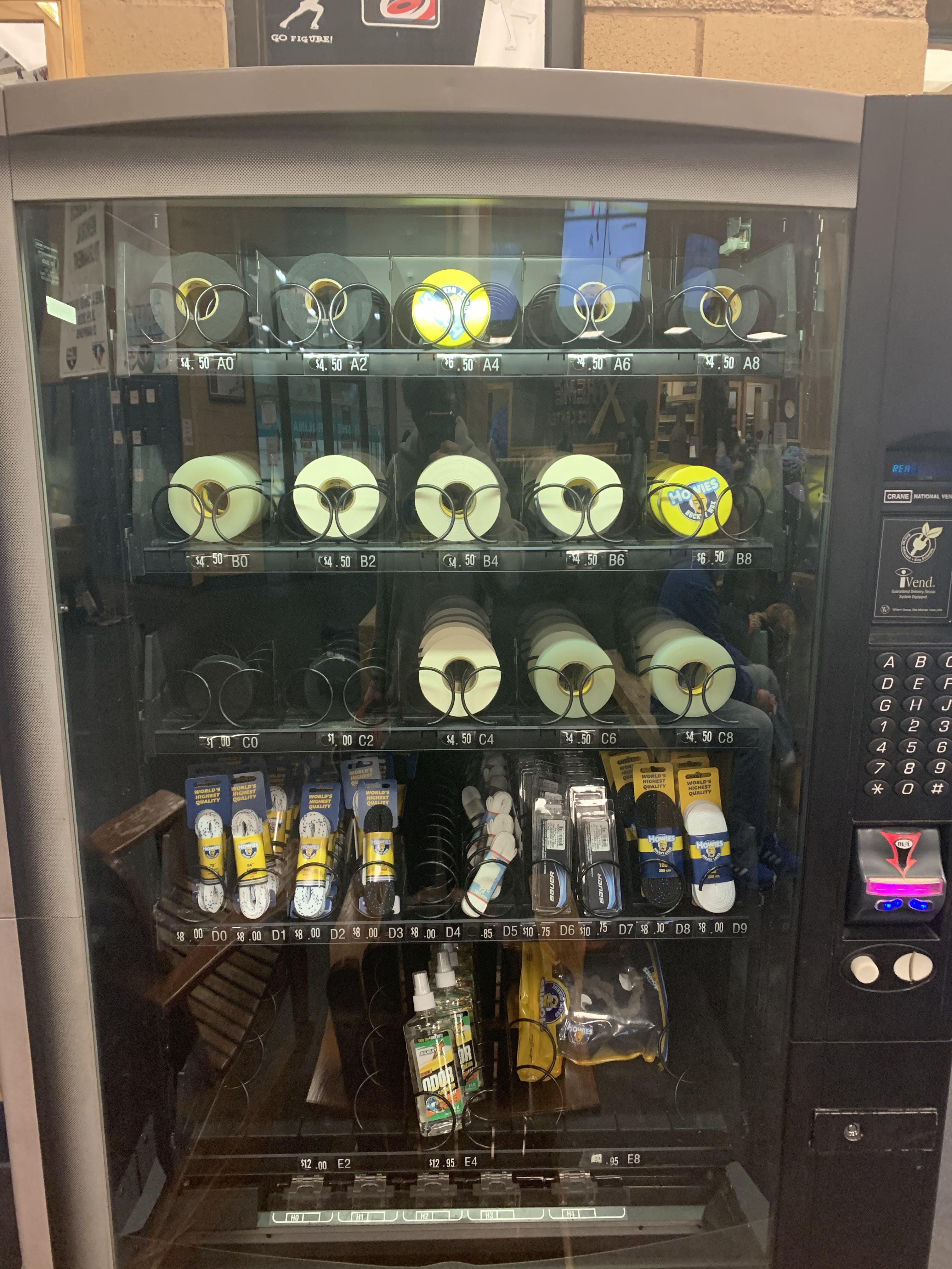 This vending machine at an ice rink outside of the pro shop (equipment