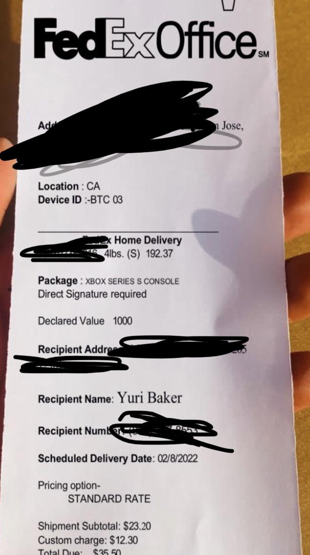 A guy who I bought a Xbox series s from sent me this receipt, is it real? FedEx
