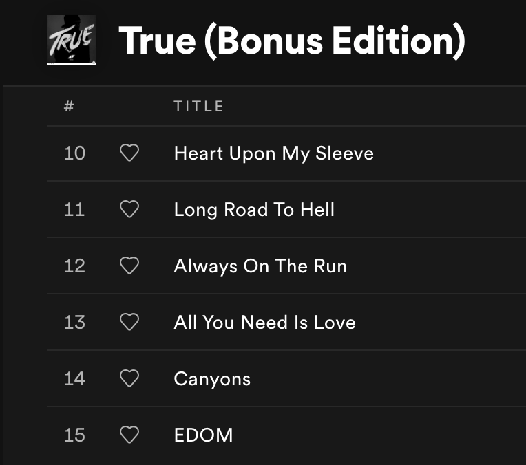 Spotify has now made ALL of True's bonus tracks available