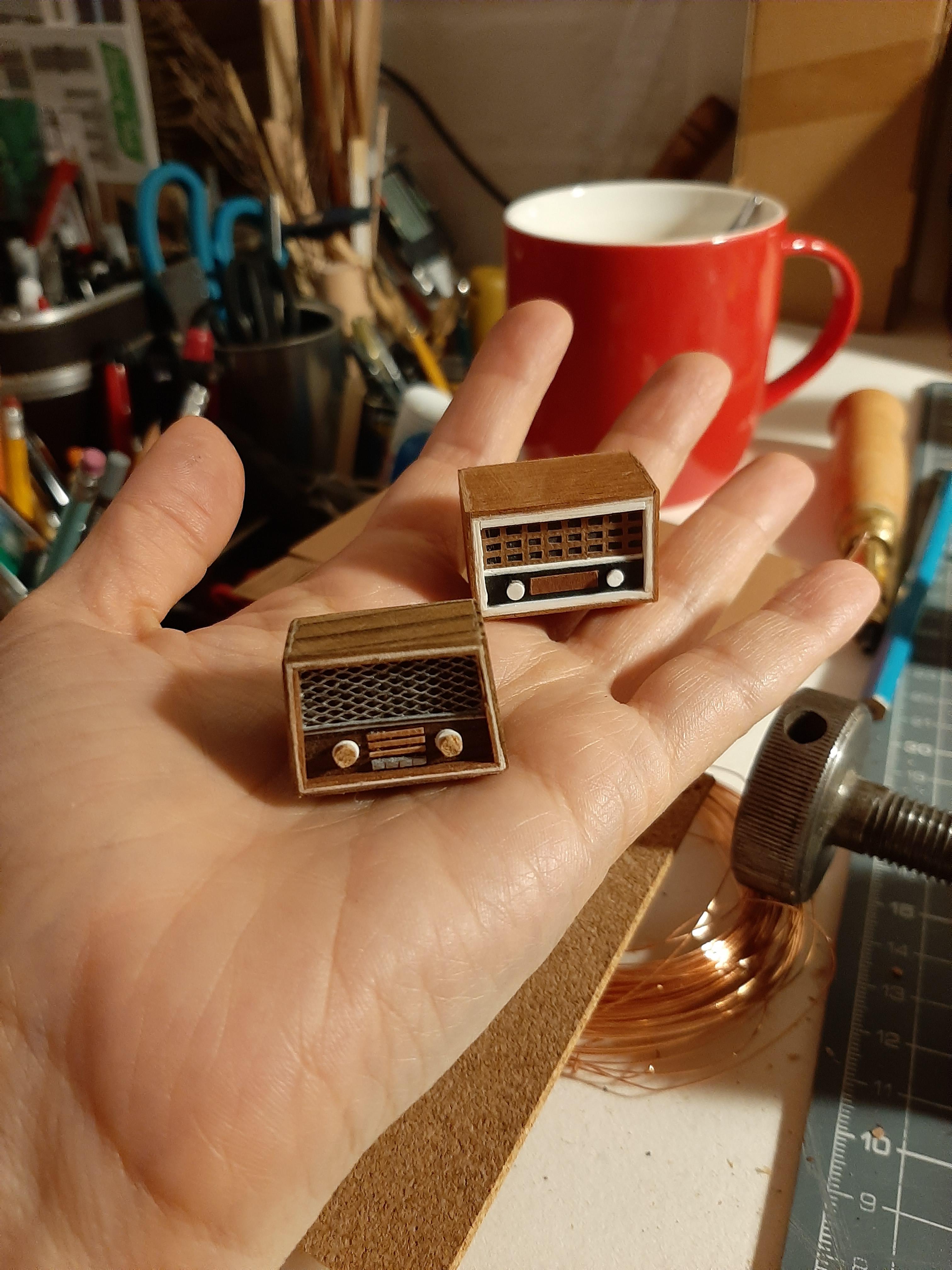 I made some miniature vintage radios for my miniature world project r
