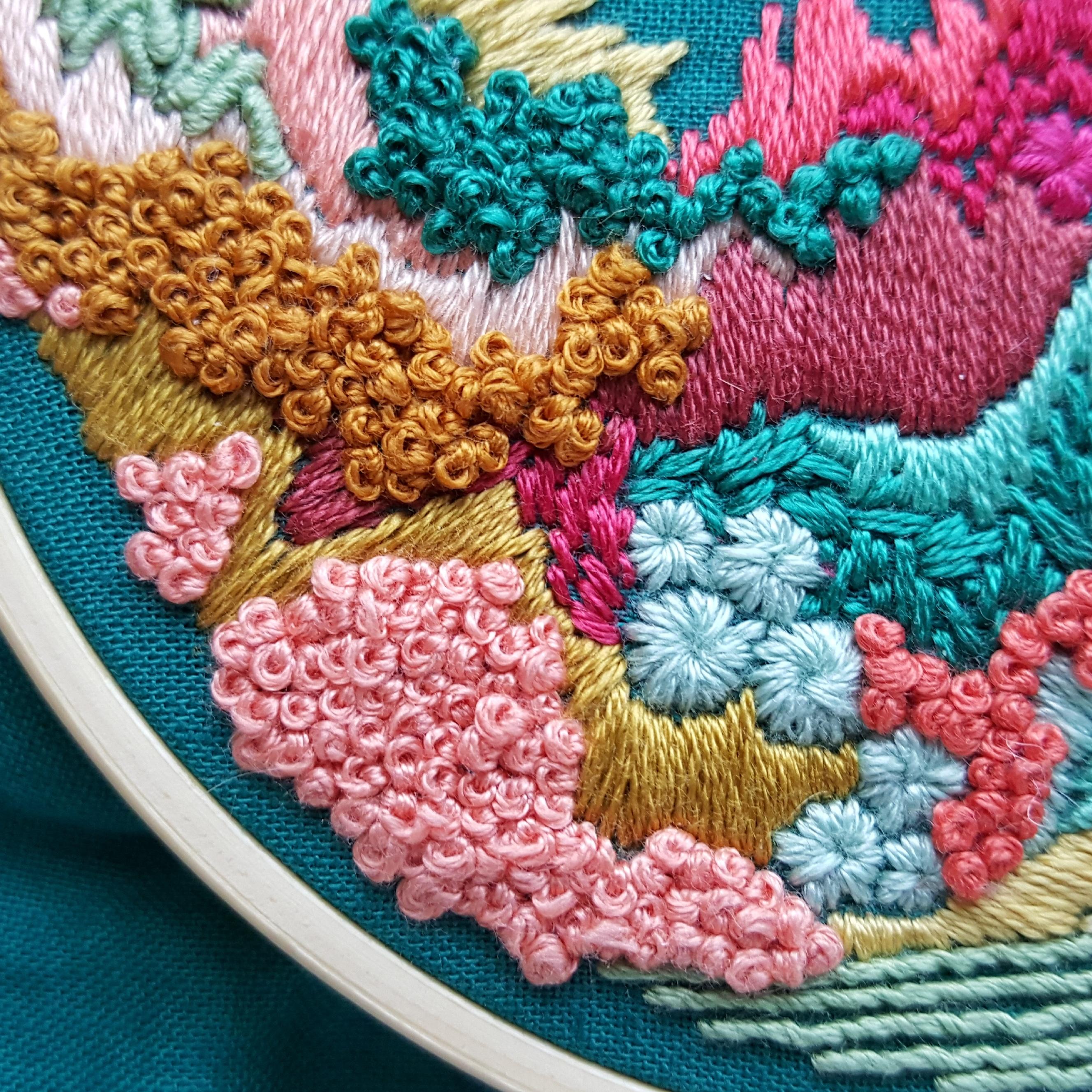 Still a work in progress, but I am loving french knots! r/Embroidery