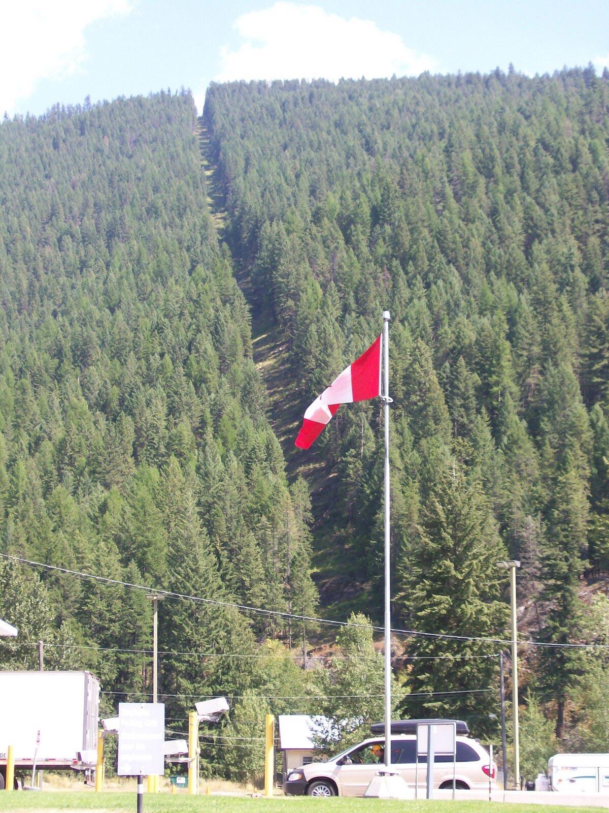 The way the trees have been cleared at the U.S. Canadian border r