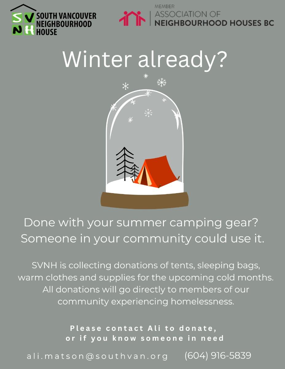 Donations of Tents, Sleeping Bags, & Clothing Needed for Homeless r
