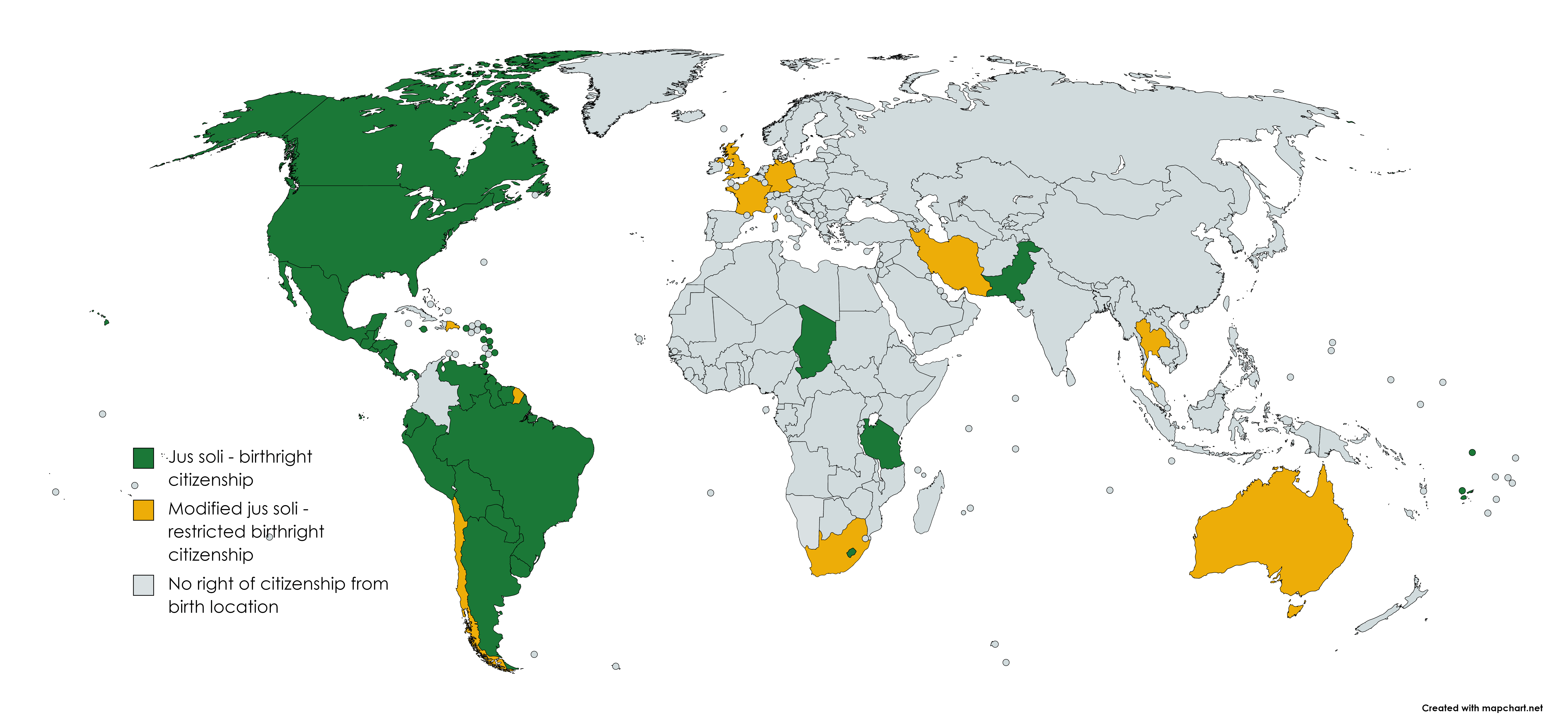 Almost all New World countries have birthright citizenship, almost all