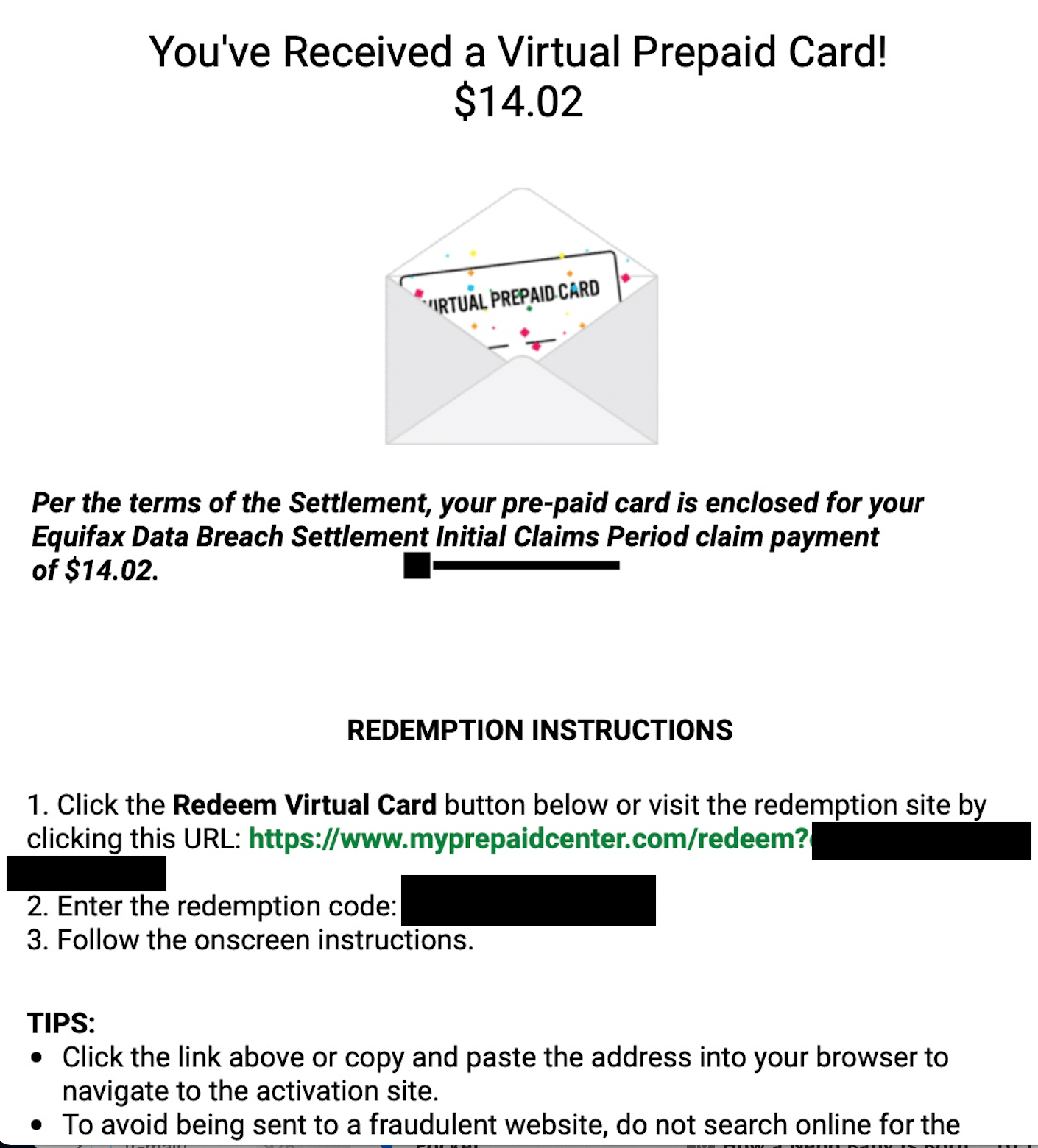 Is this Equifax Data Breach Settlement offer for a virtual gift card a