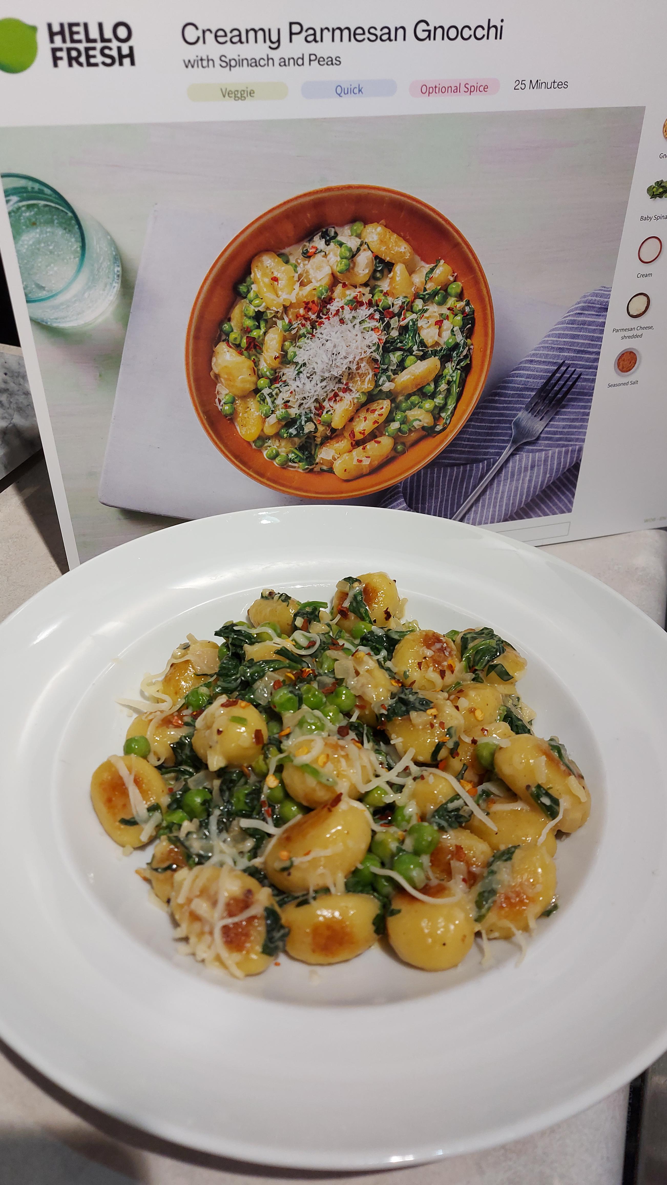 Creamy Parmesan Gnocchi with Spinach and Peas. Another great one !! 👌