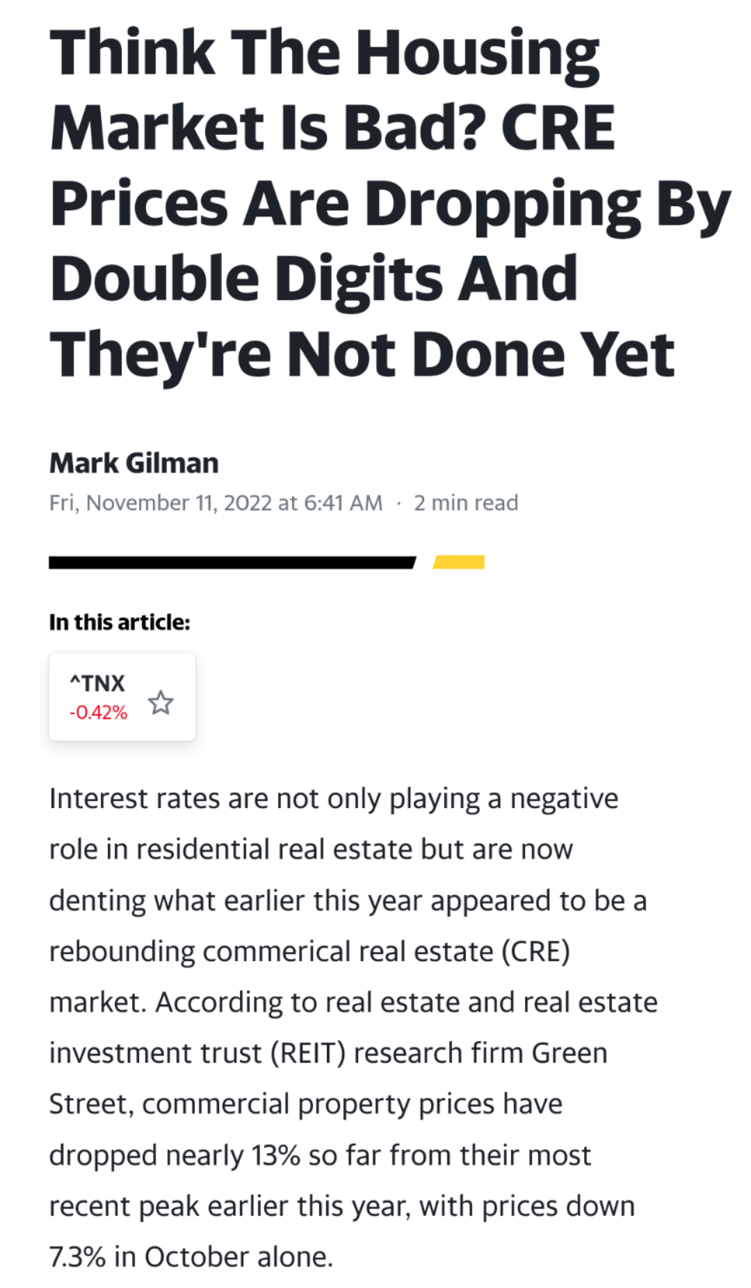 Commercial Mortgage Backed Securities collapsing as the DD of old fortold r/Superstonk