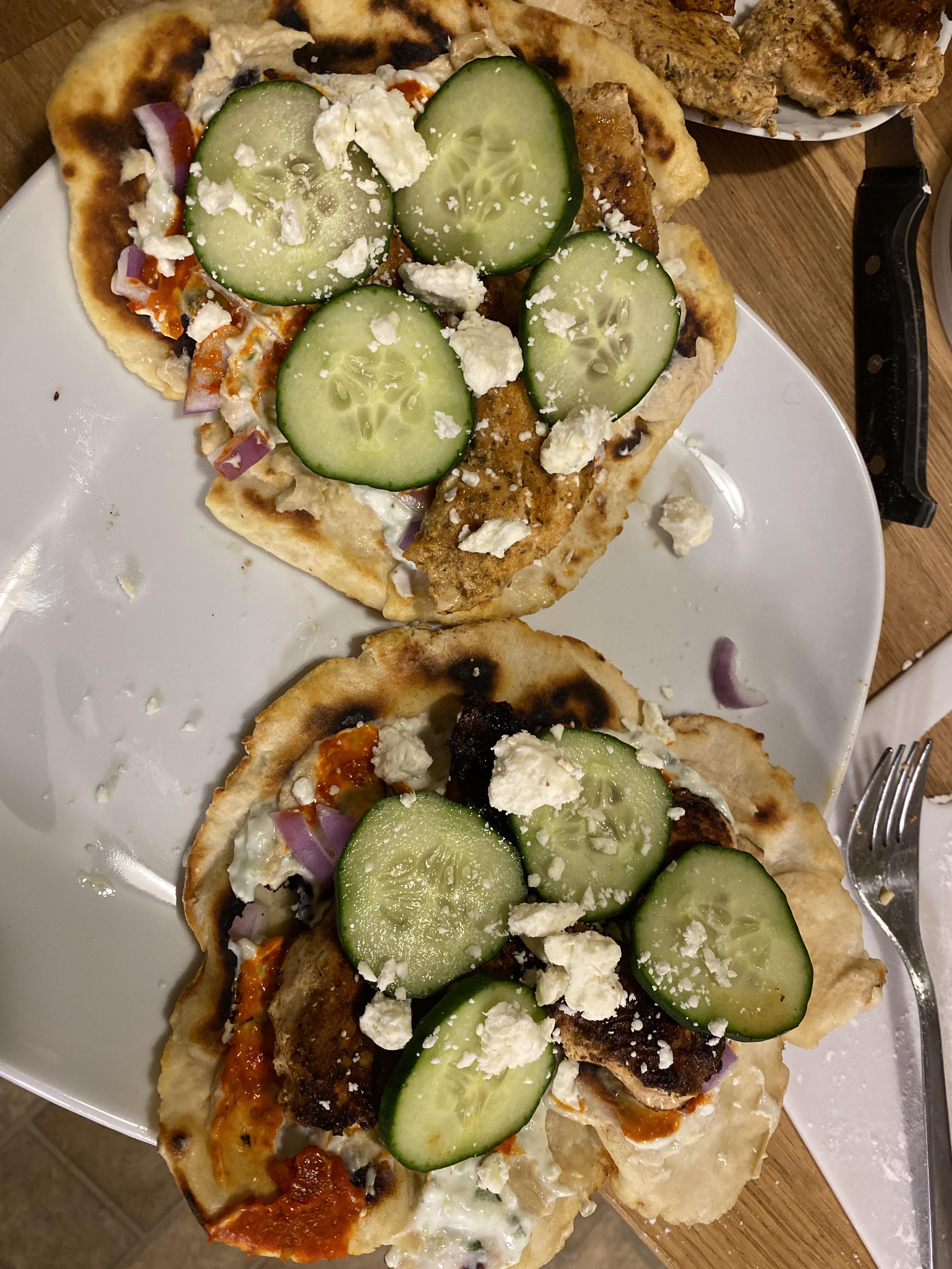 Yogurtmarinated chicken gyros with homemade twoingredient pitas and