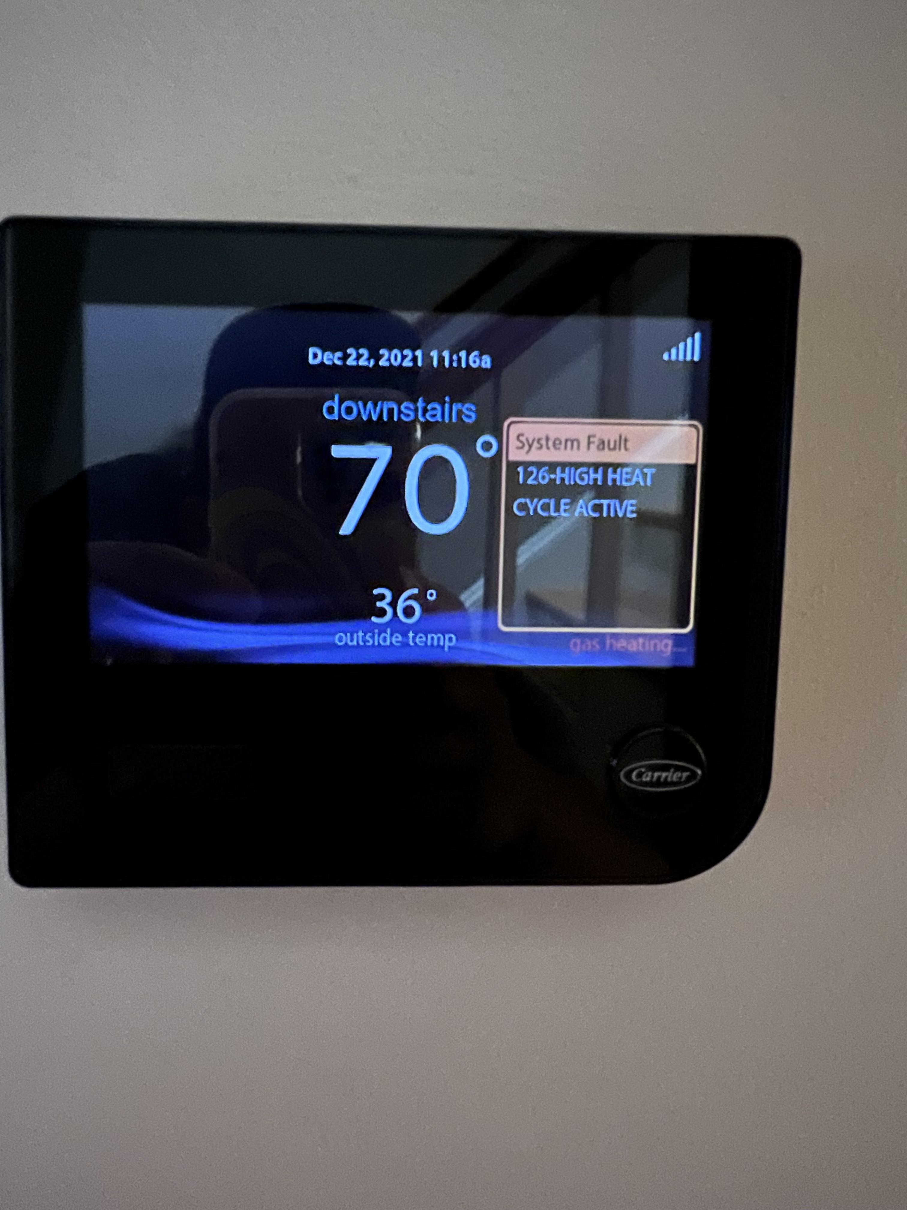[Carrier Infinity] "System Fault 126HIGH HEAT CYCLE ACTIVE" Error