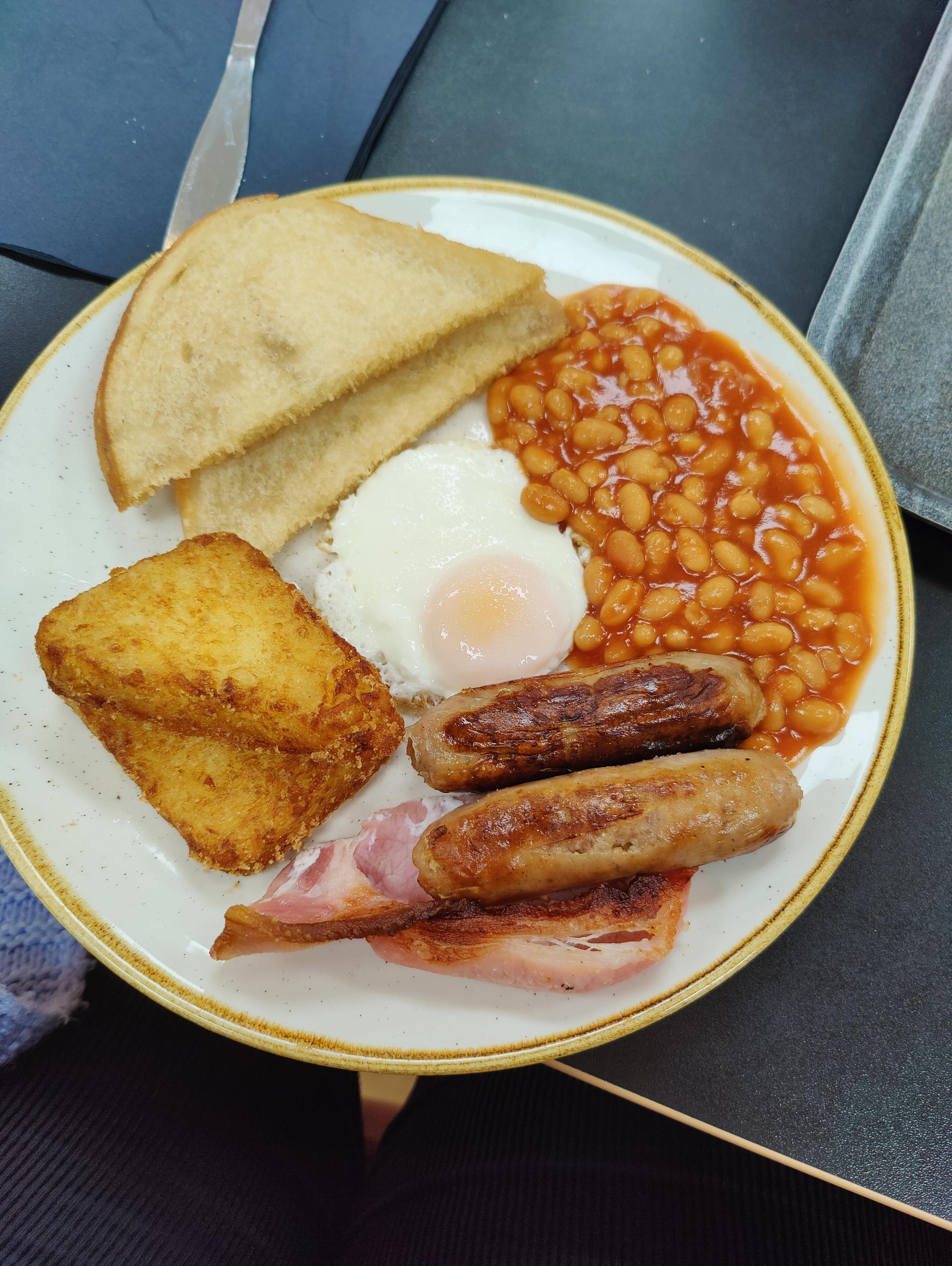 £4.50 at the tesco cafe. Not too bad for the price but my partner said his hash browns were