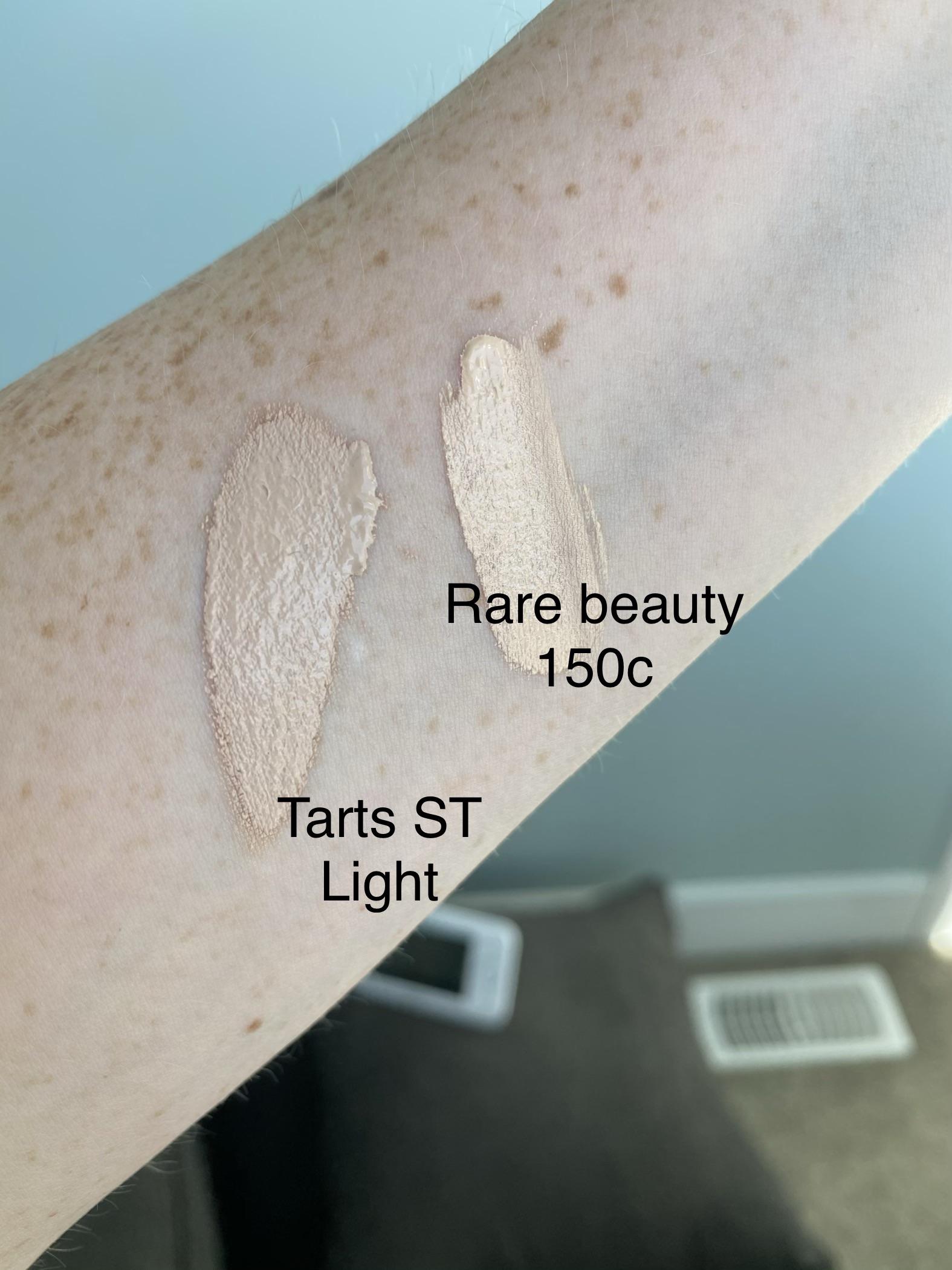 Rare Beauty 150c vs Tarte Shape Tape Light. Sadly Rare is being
