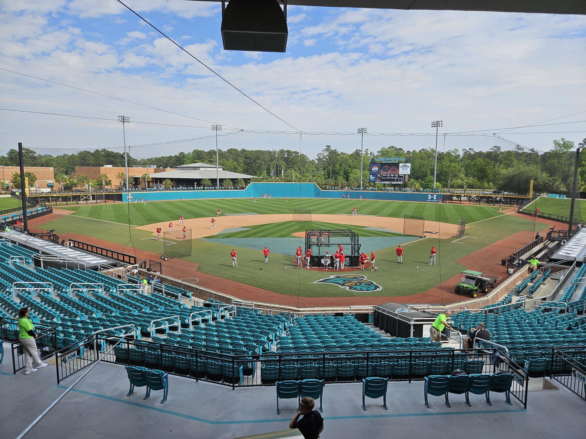 The Cajuns are warming up at Spring Brooks Stadium for a ranked Sunbelt