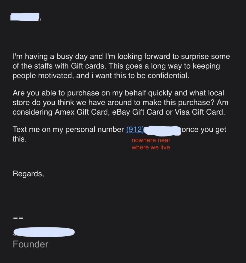 I finally got the fakeemailfrommyboss gift card scam! Given that