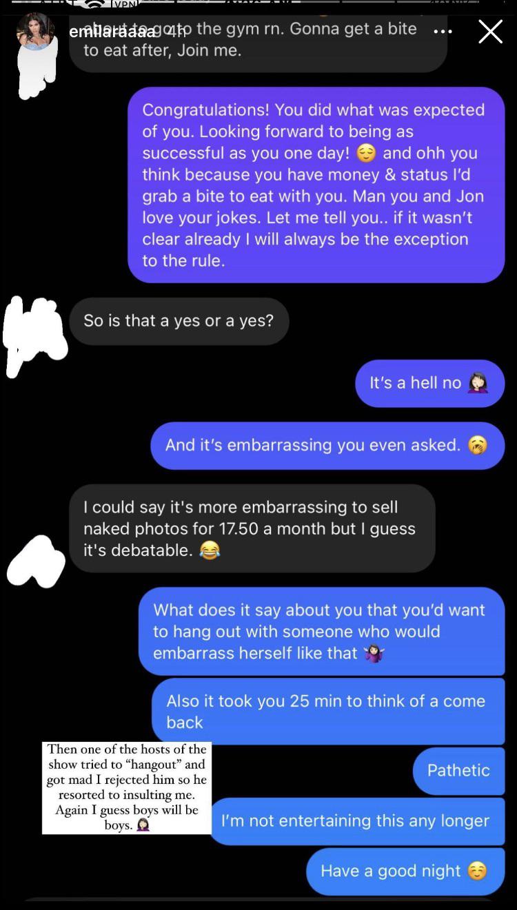 Onlyfans girl that was recently on Fresh and Fit shares screenshot of Myron in her dms : Destiny