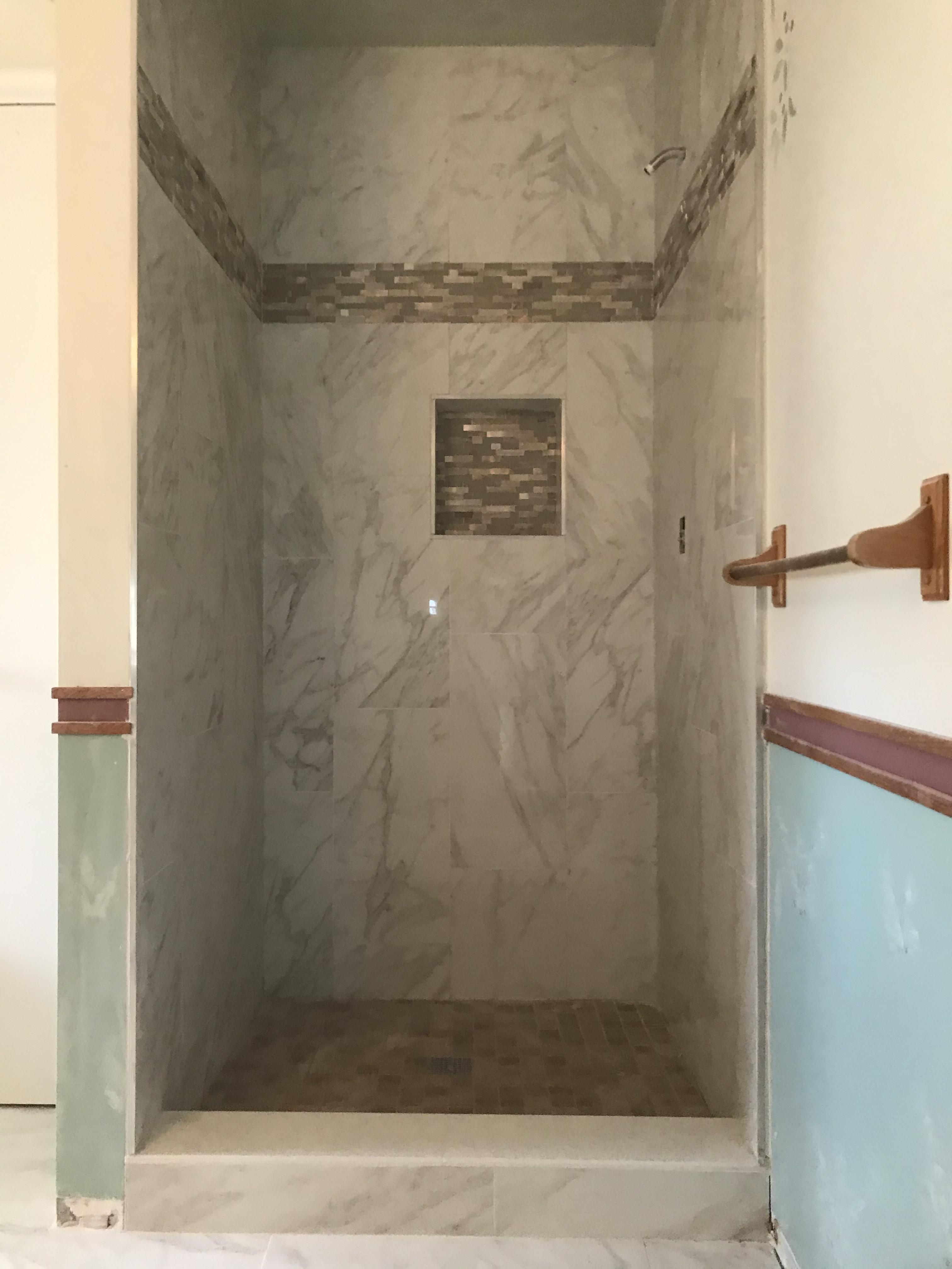 Installed by my brother, Stand up shower (that matches the jacuzzi tub