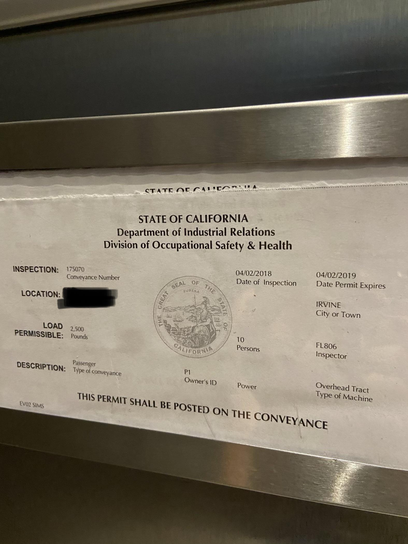 Is this elevator permit still valid? I don’t know any laws about