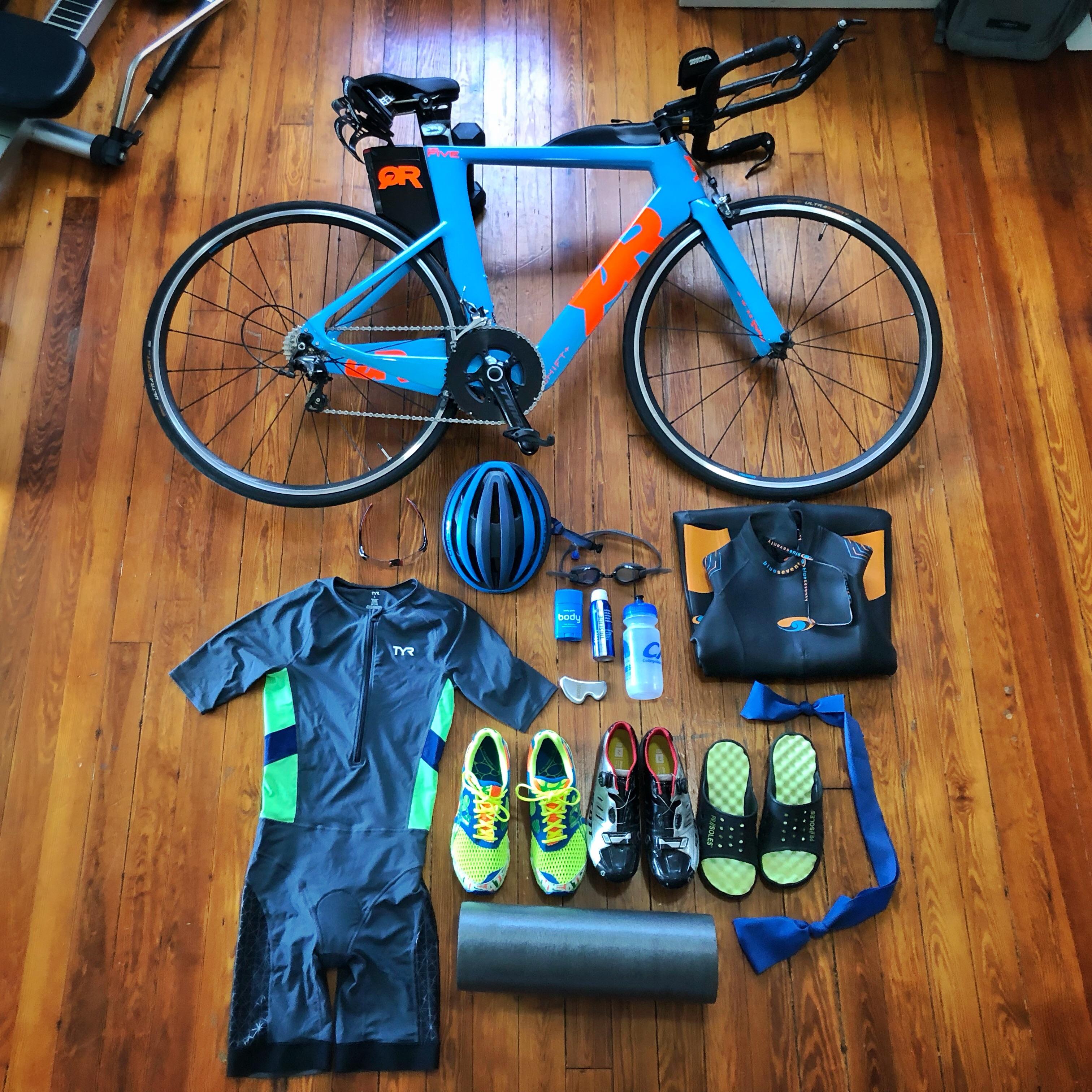 First triathlon is tomorrow, set out all my race day gear before