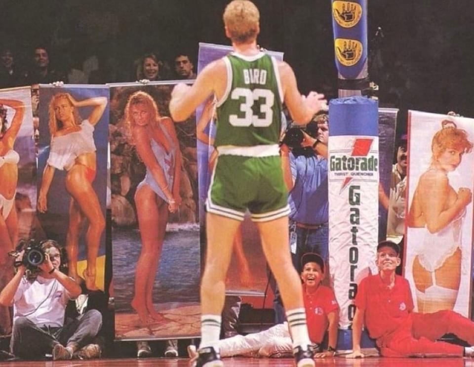 Fans trying to distract Larry Bird at the free throw line. (1989) r