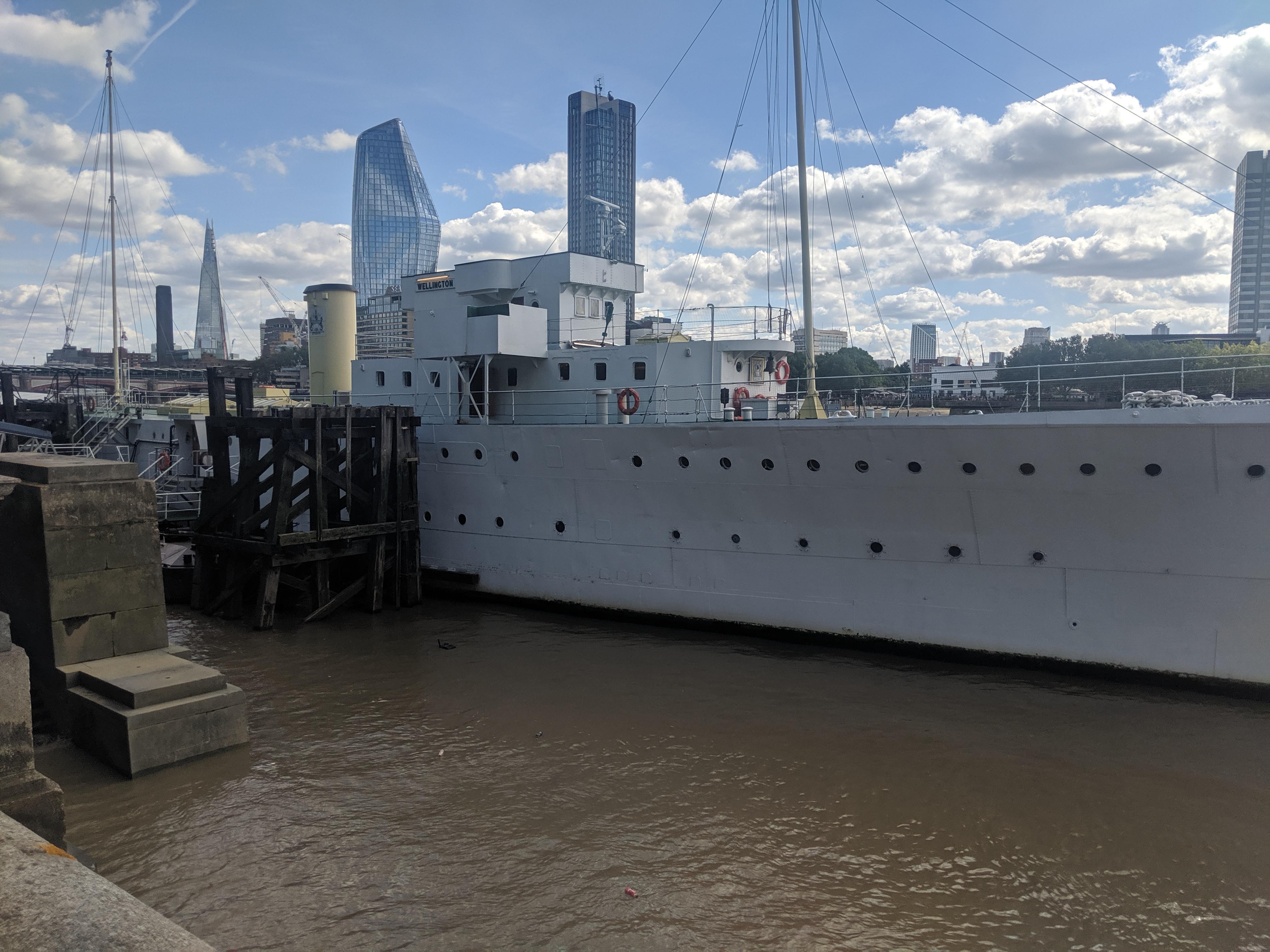 HQS Wellington on the Thames the last surviving escort ship from