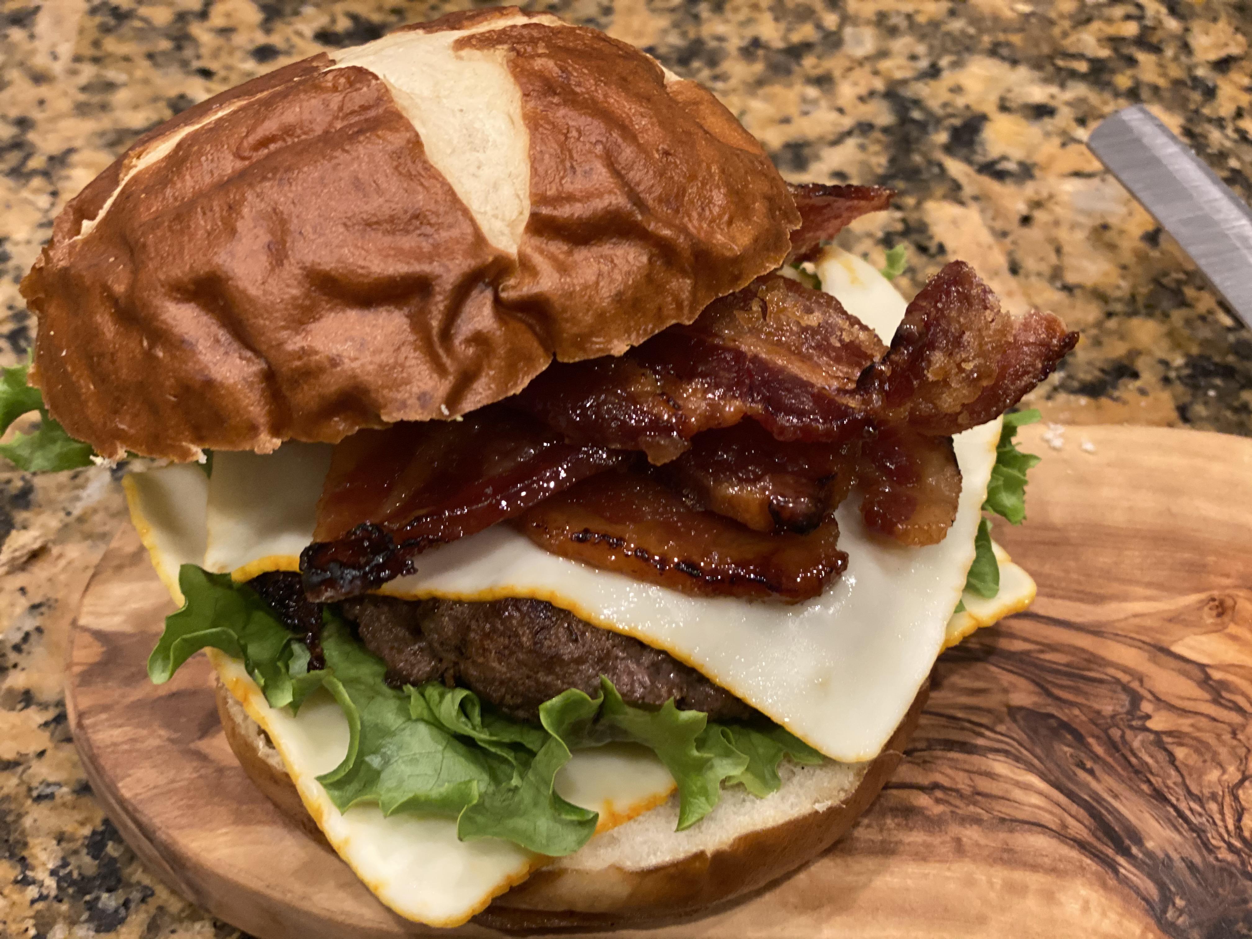 Muenster cheese, brown sugar applewood smoked candied bacon and whiskey
