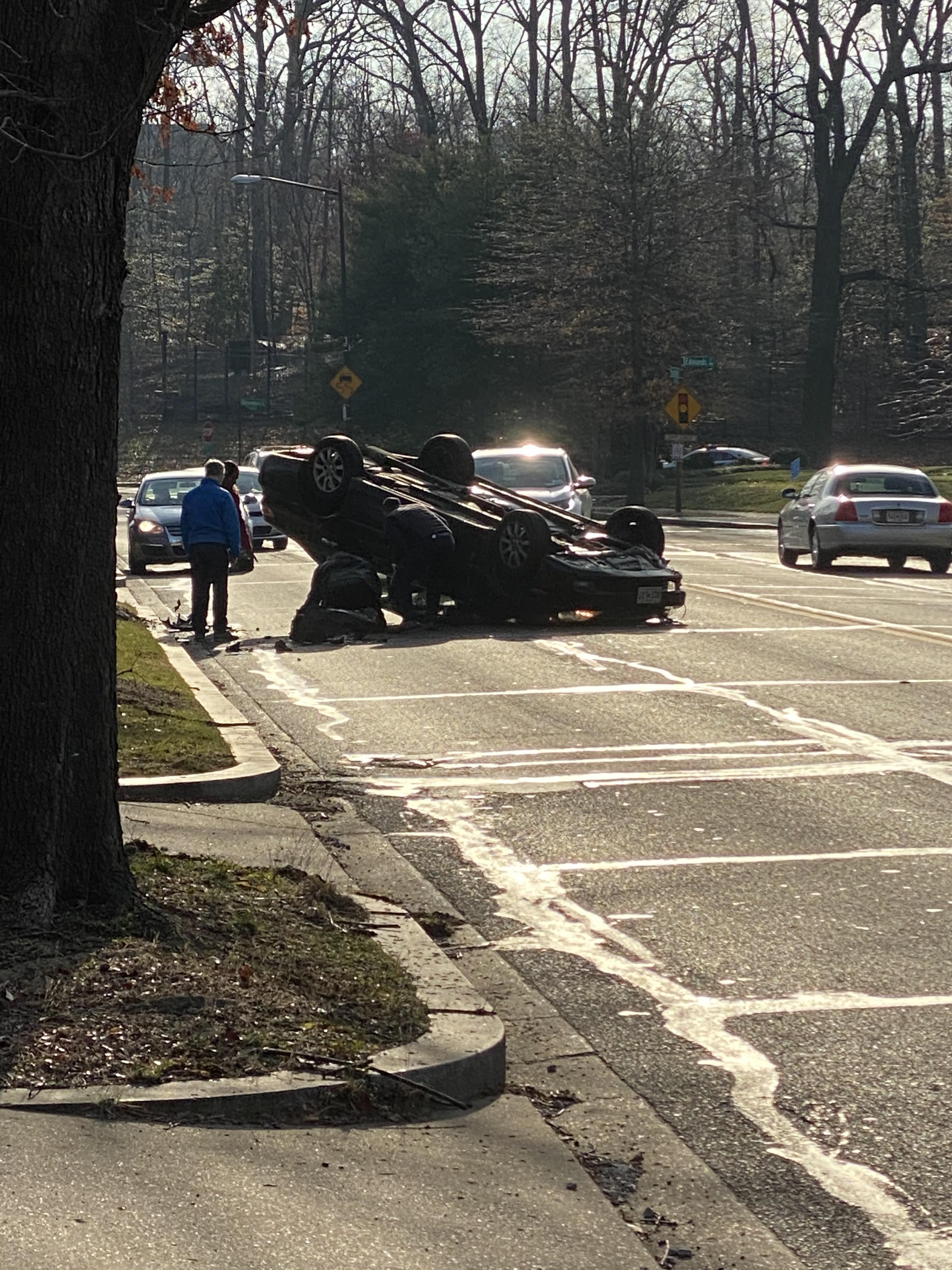 Single car accident. Car came from the small street on the right at a