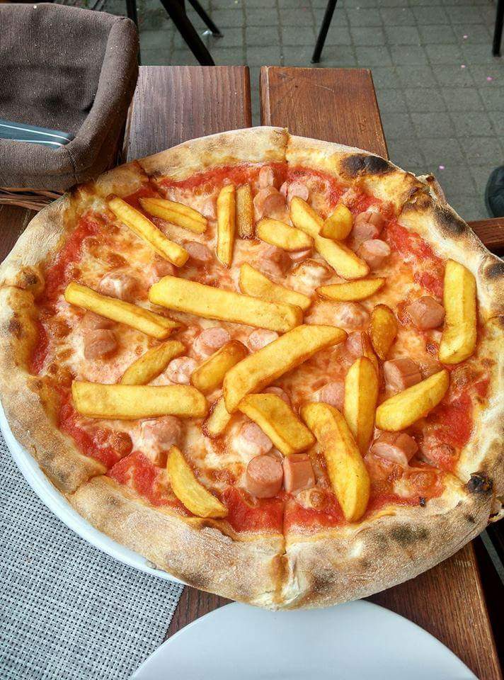 Fries and Sausages on Pizza r/shittyfoodporn