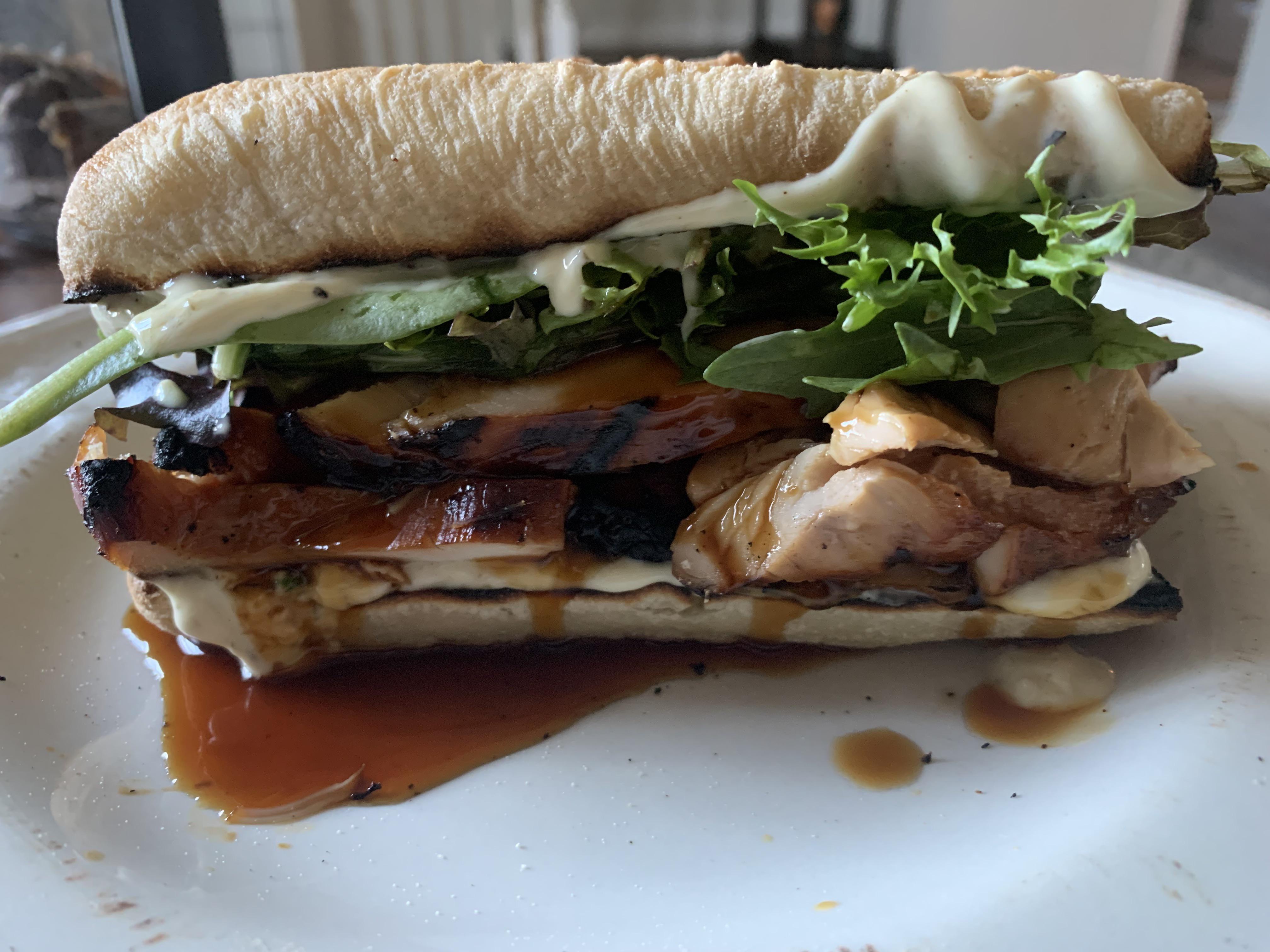 Bbq teriyaki chicken sandwich with caper mayo r/Sandwiches