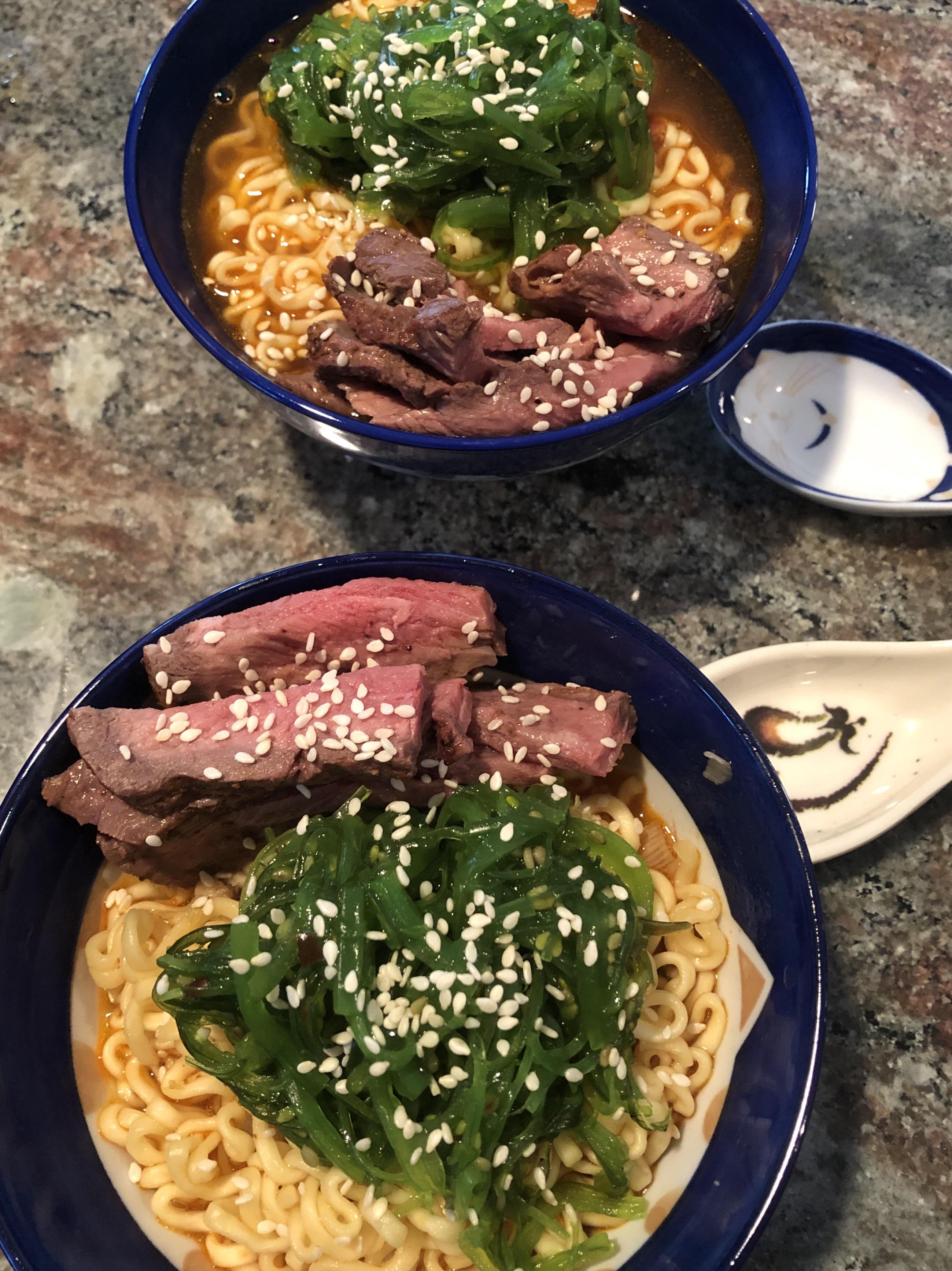 Steak and Seaweed ramen for 2 r/ramen