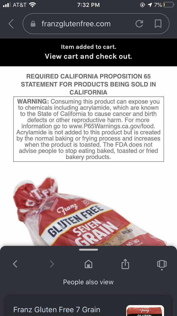 Cancer warning on this gluten free bread r/glutenfree