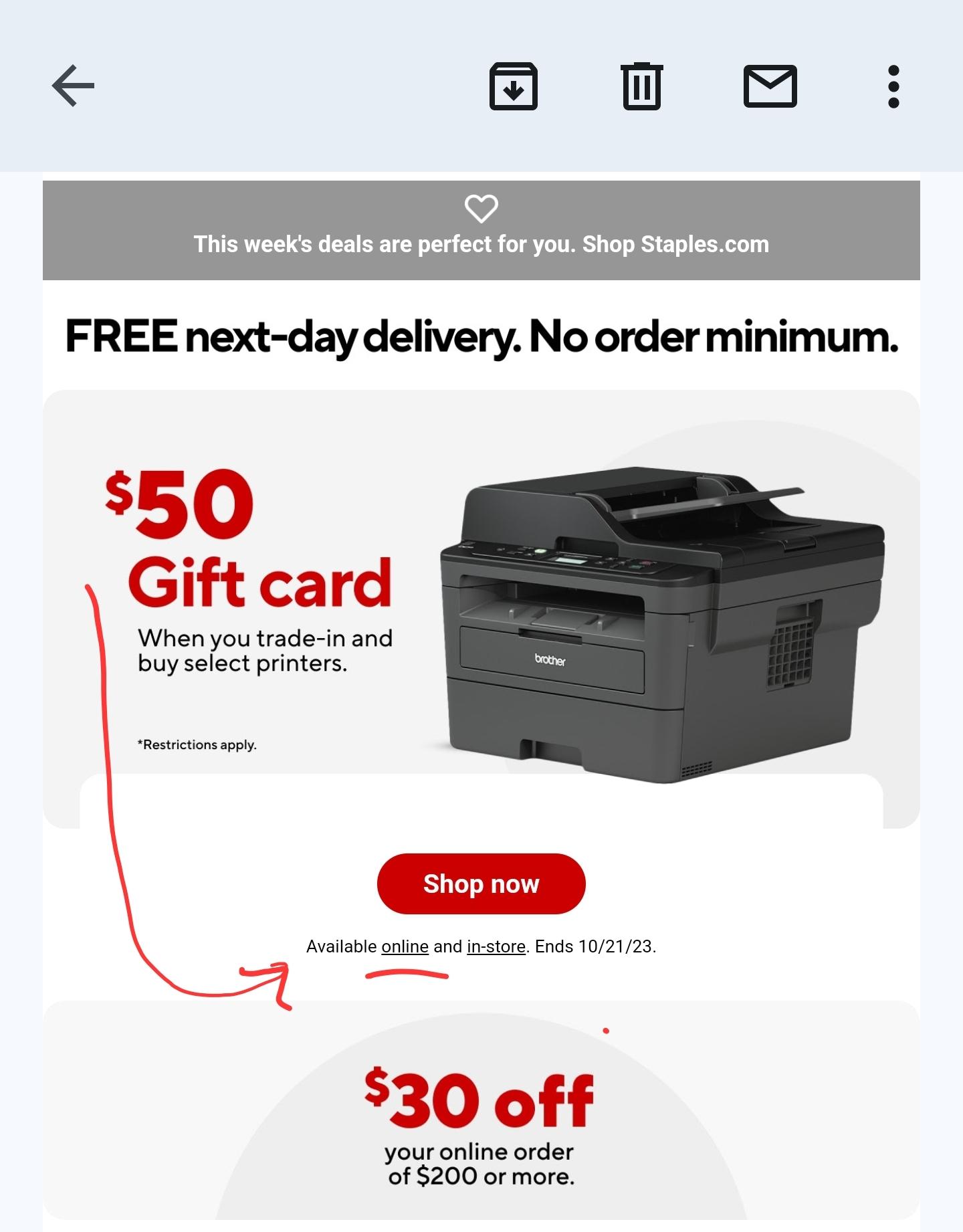 How do i trade in a printer online? r/Staples