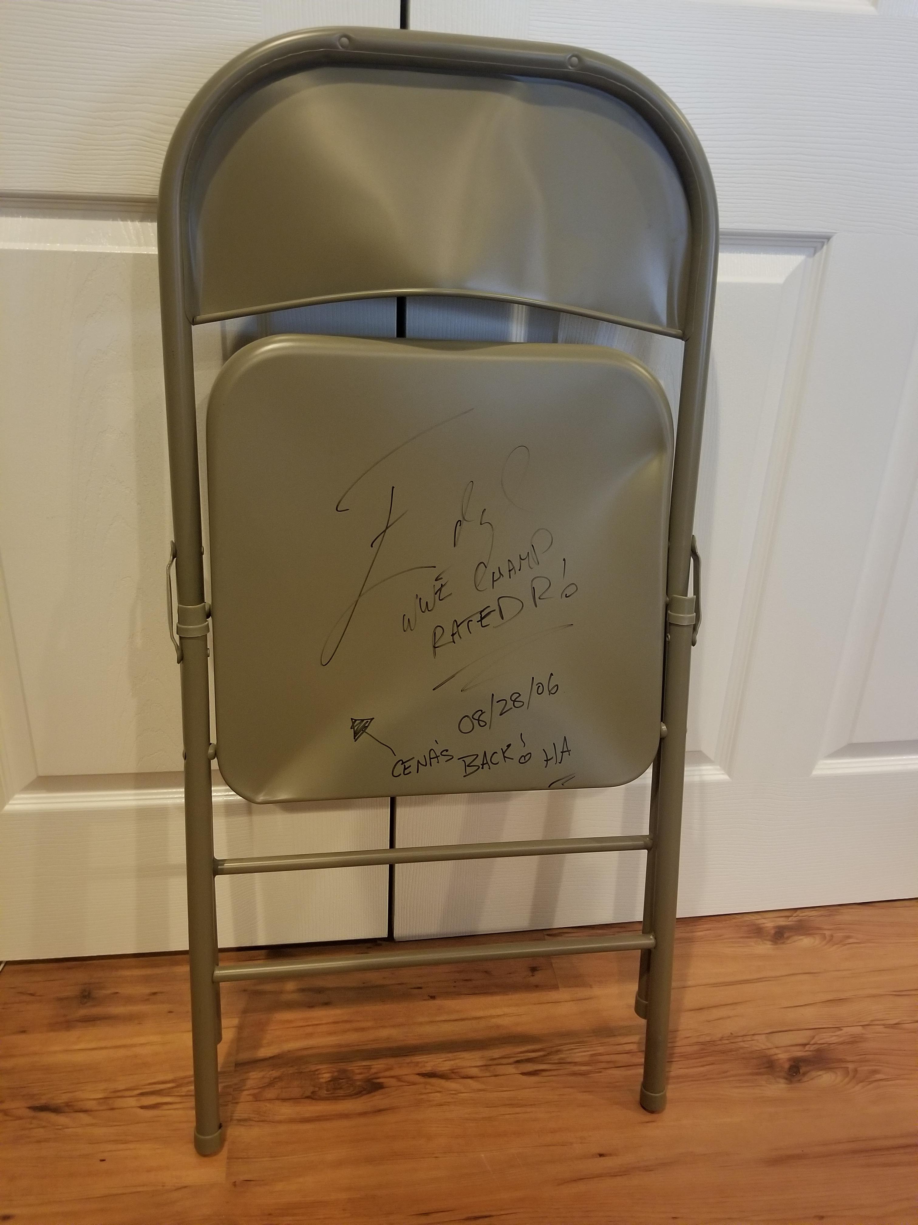 Chair used by Edge on Cena from the 8/28/2006 episode of Raw. A few