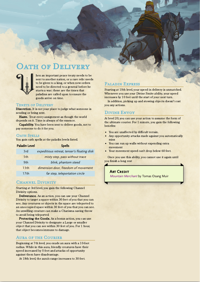 Oath of Delivery Death Stranding in D&D! UnearthedArcana