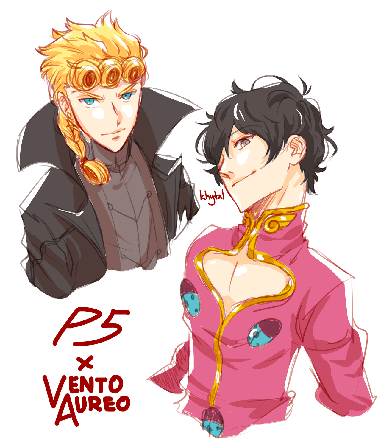 jojo part 5 x persona 5 giorno and joker costume swap art by khytal
