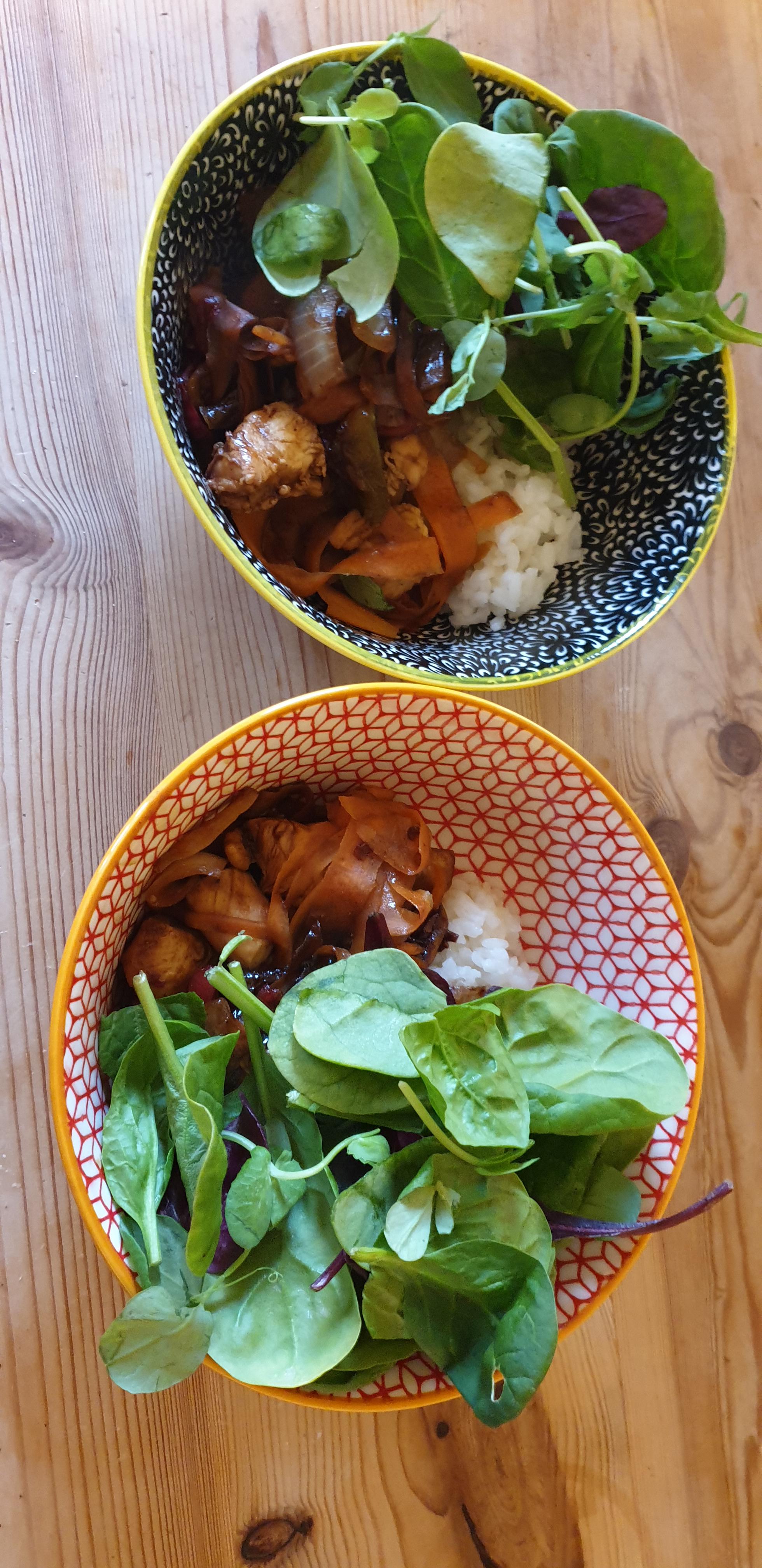 Marinated chicken stir fry and veggies r/dinner