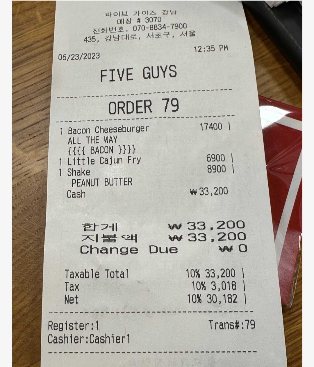 A Receipt from 5 Guys' preopening event r/korea