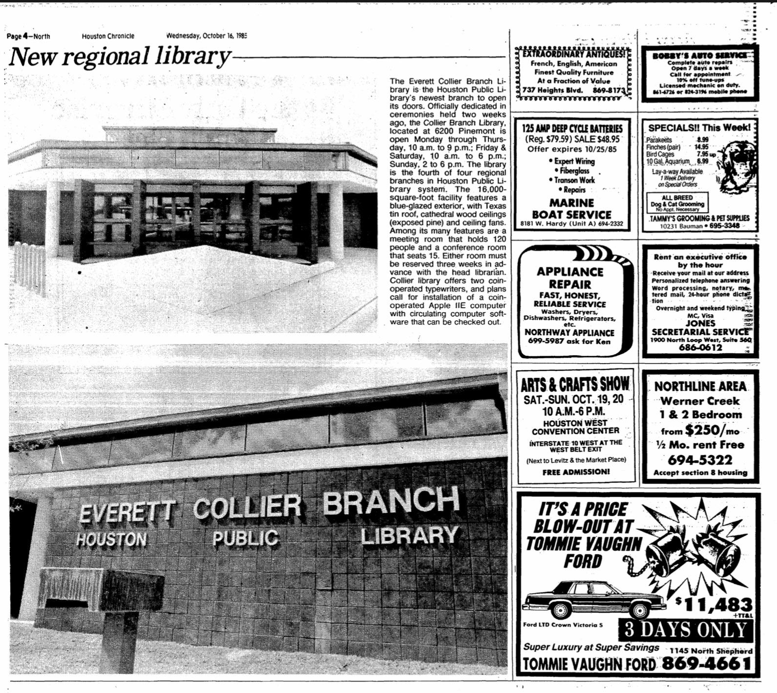 Collier Public Library Opens Oct 1985 r/houston