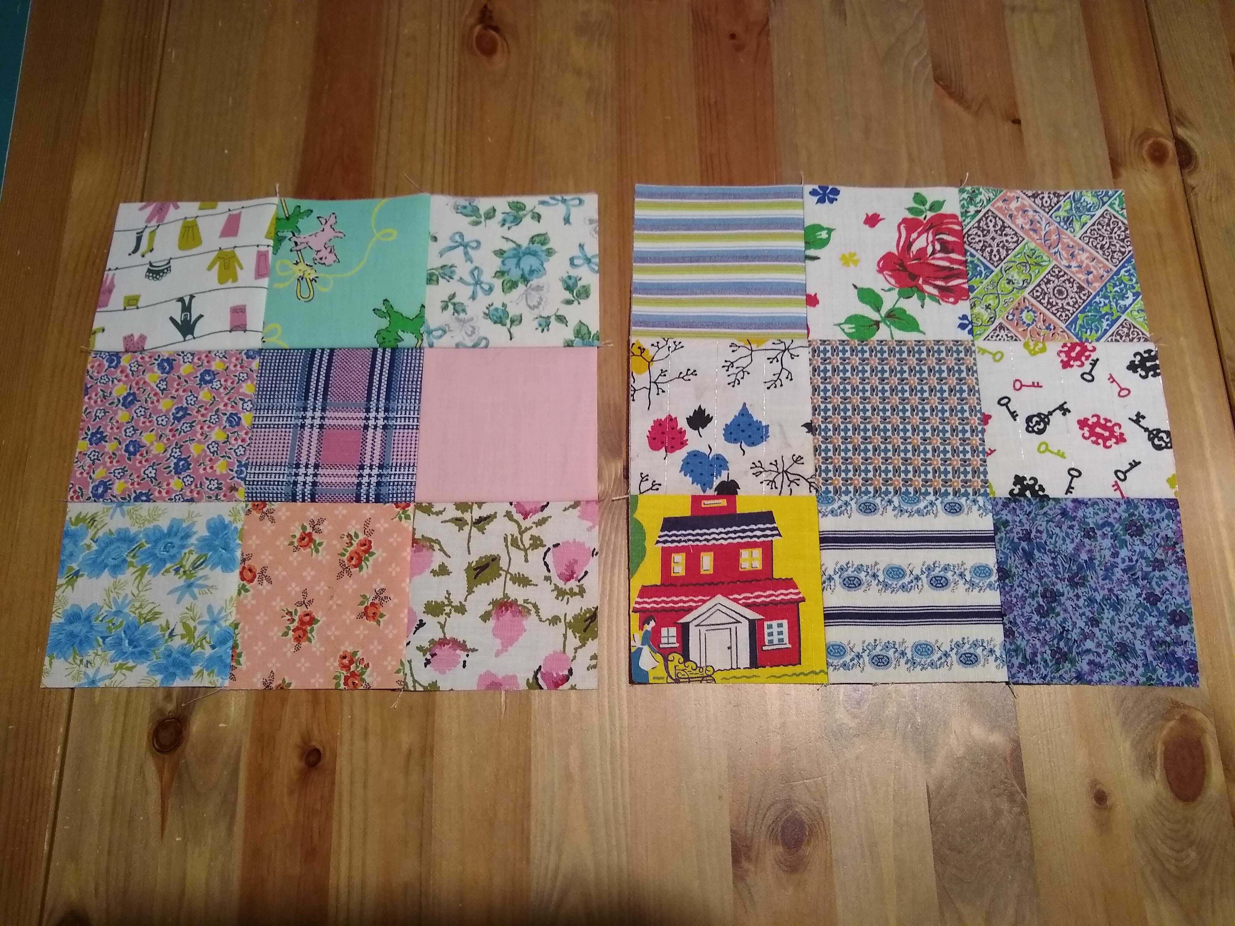 First 2 blocks of the vintage fabric quilt I'm working on. I used the