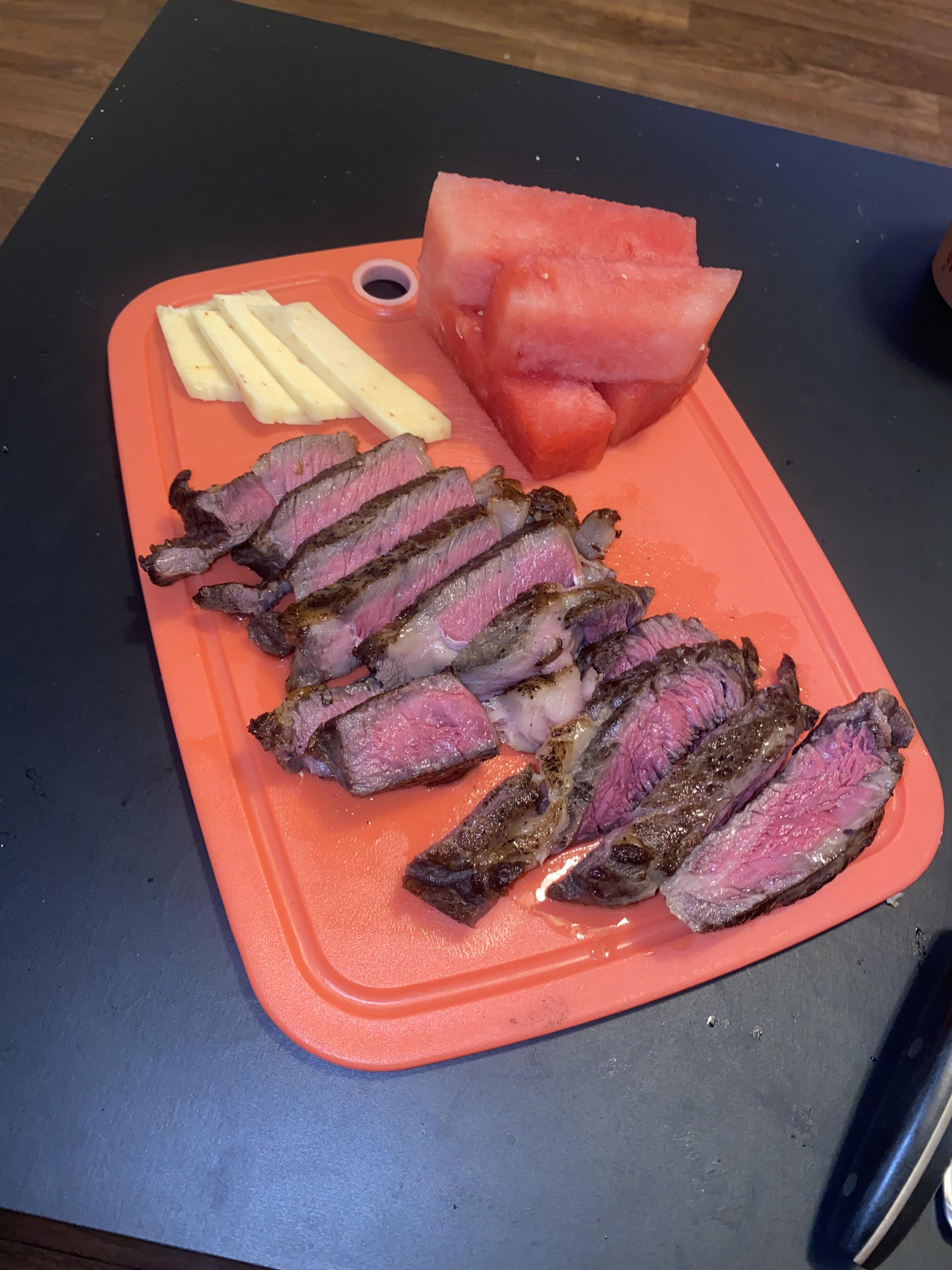 Air fried steak. seared 1 minute a side and then air fried for 5 mins