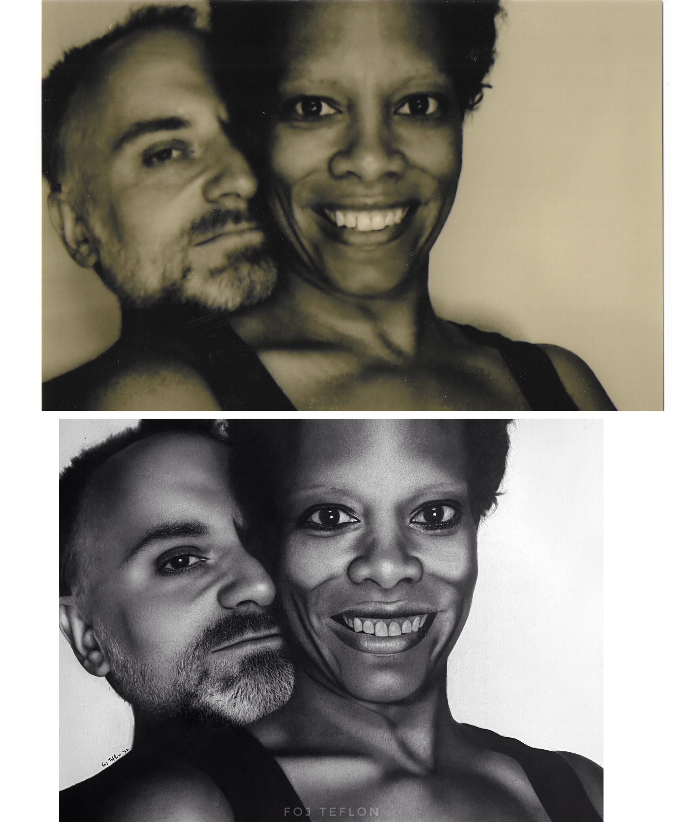 Photo vs drawing comparison of a portrait I drew recently. (Pencils on