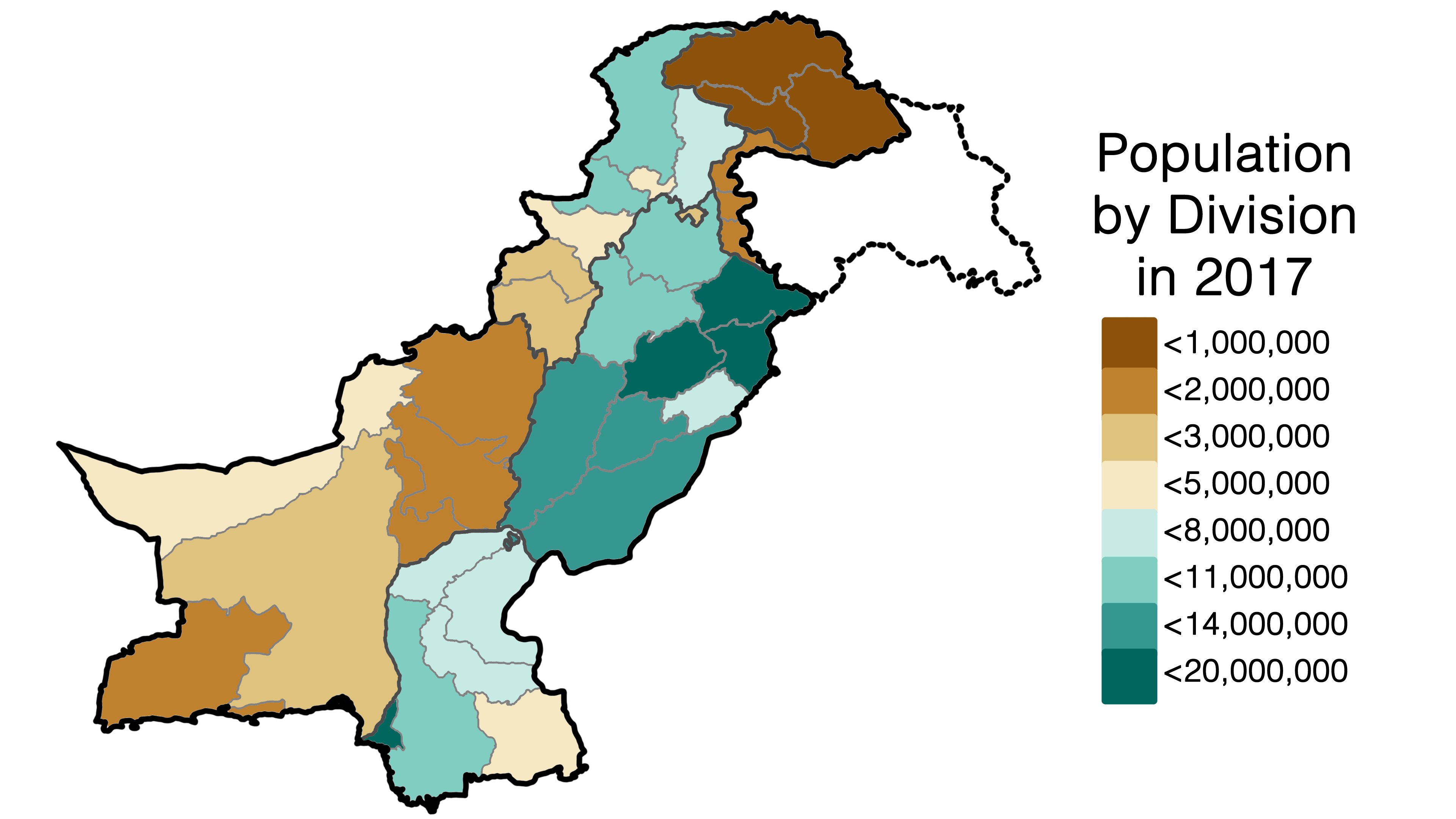 Divisions of Pakistan by Population as of 2017 r/MapPorn