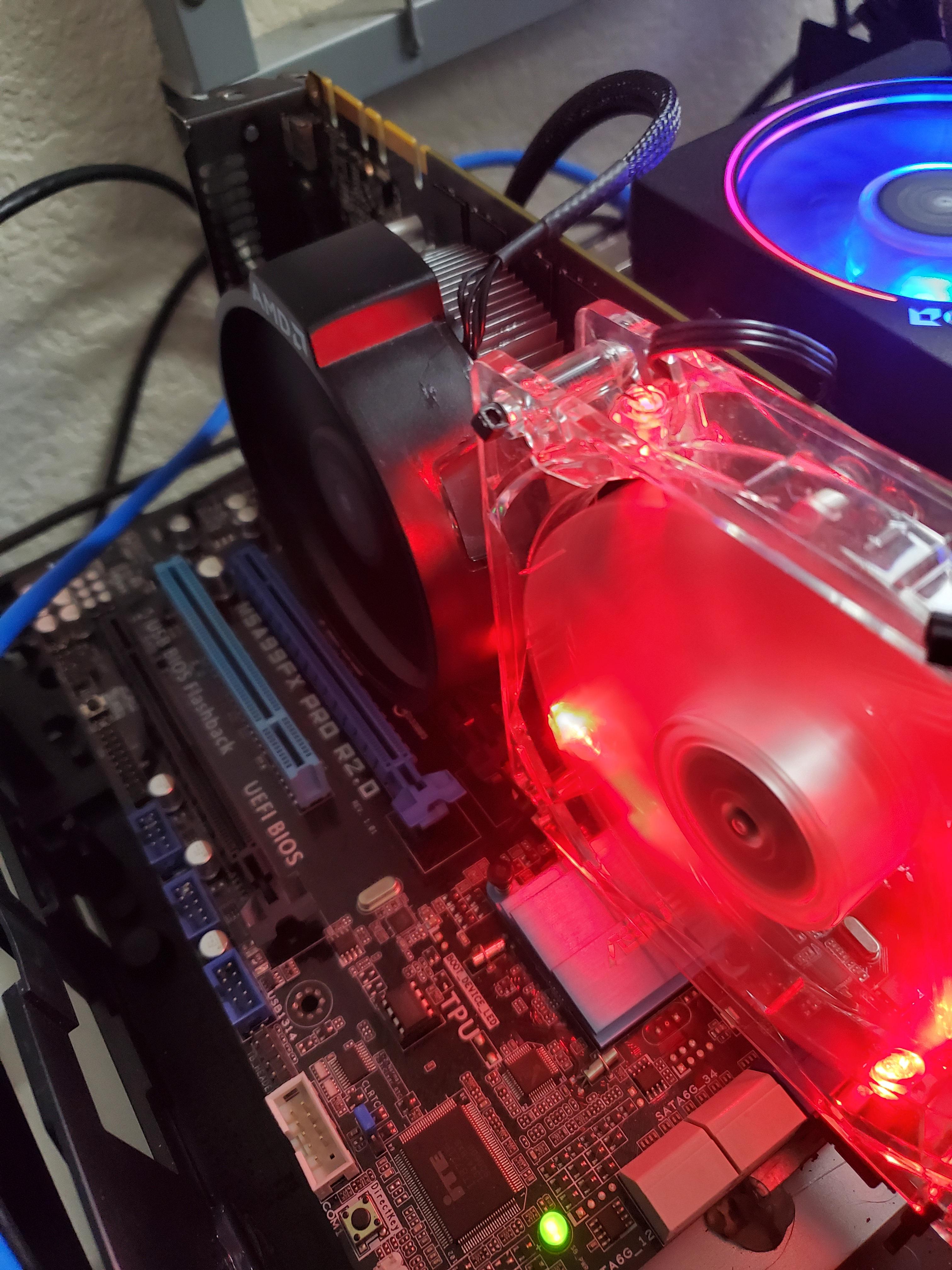 Broken GTX 480 + Oven + CPU cooler + 120mm fan + zip ties = ugly, but