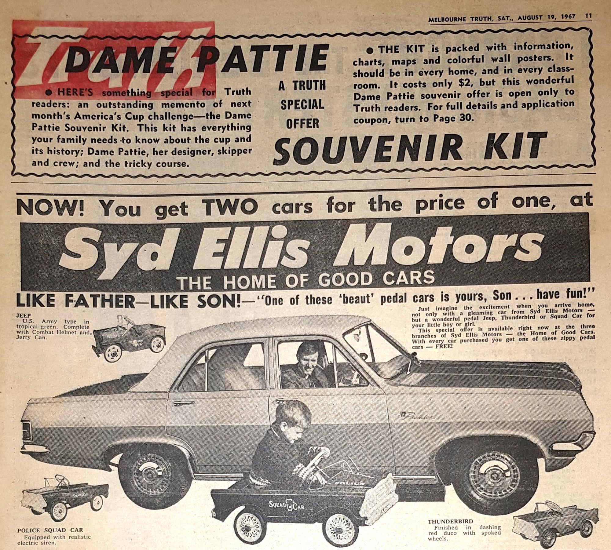 It's the TRUTH! Two cars for the price of one. AUG 19, 1967. Melbourne